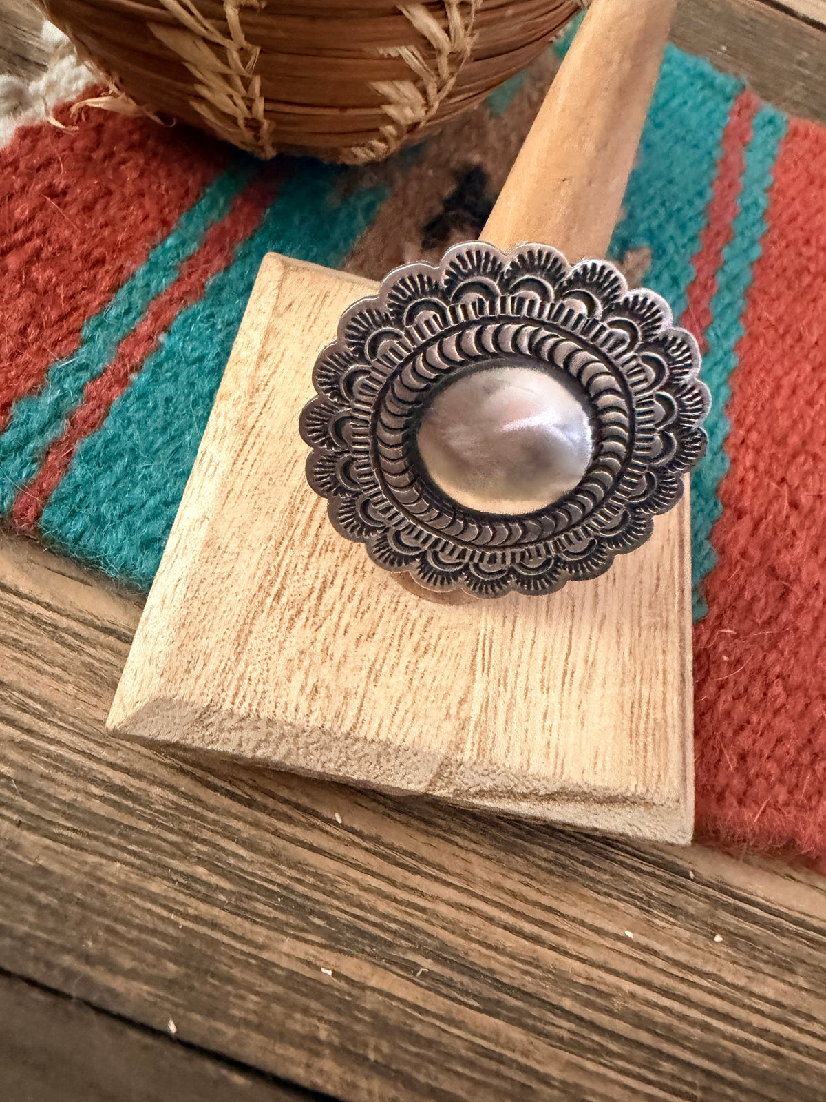 Handcrafted Sterling Silver Adjustable Concho Ring by Leander Tahe