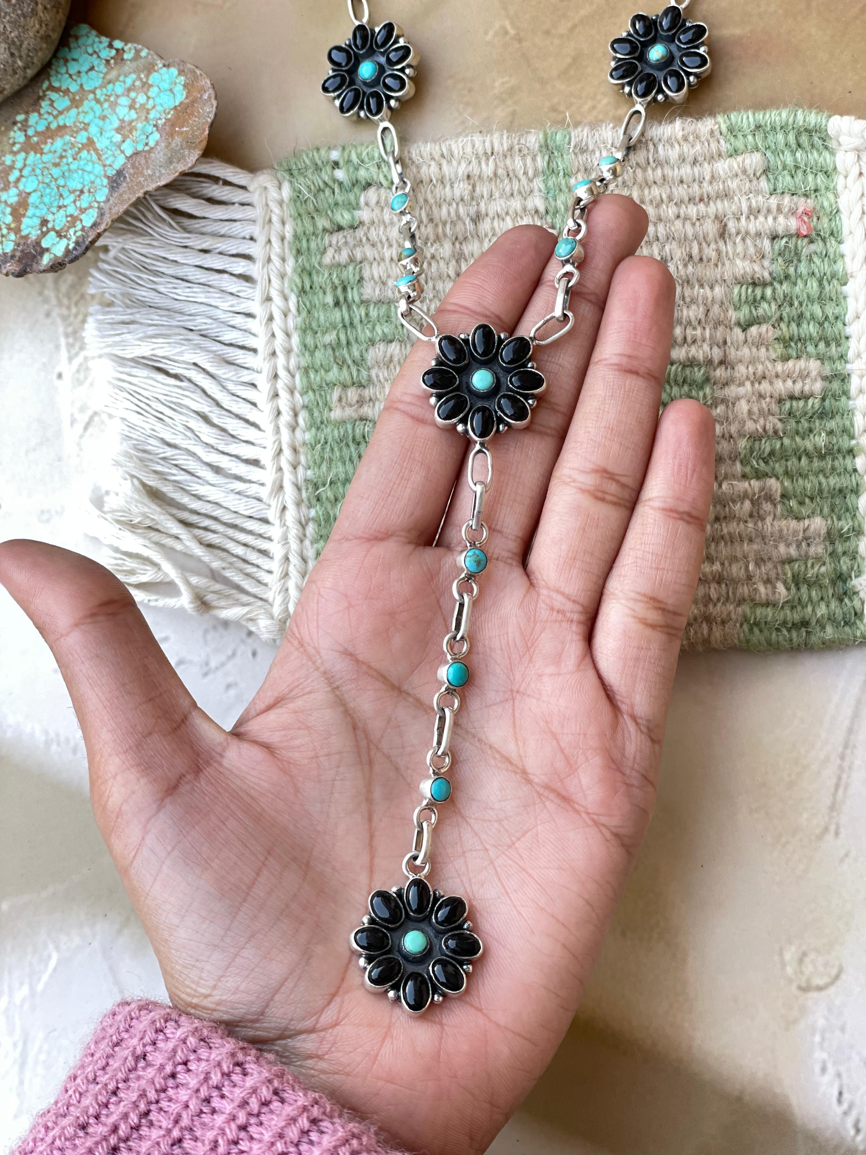 Handmade Sterling Silver Turquoise MULTI STONE Lariat Necklace