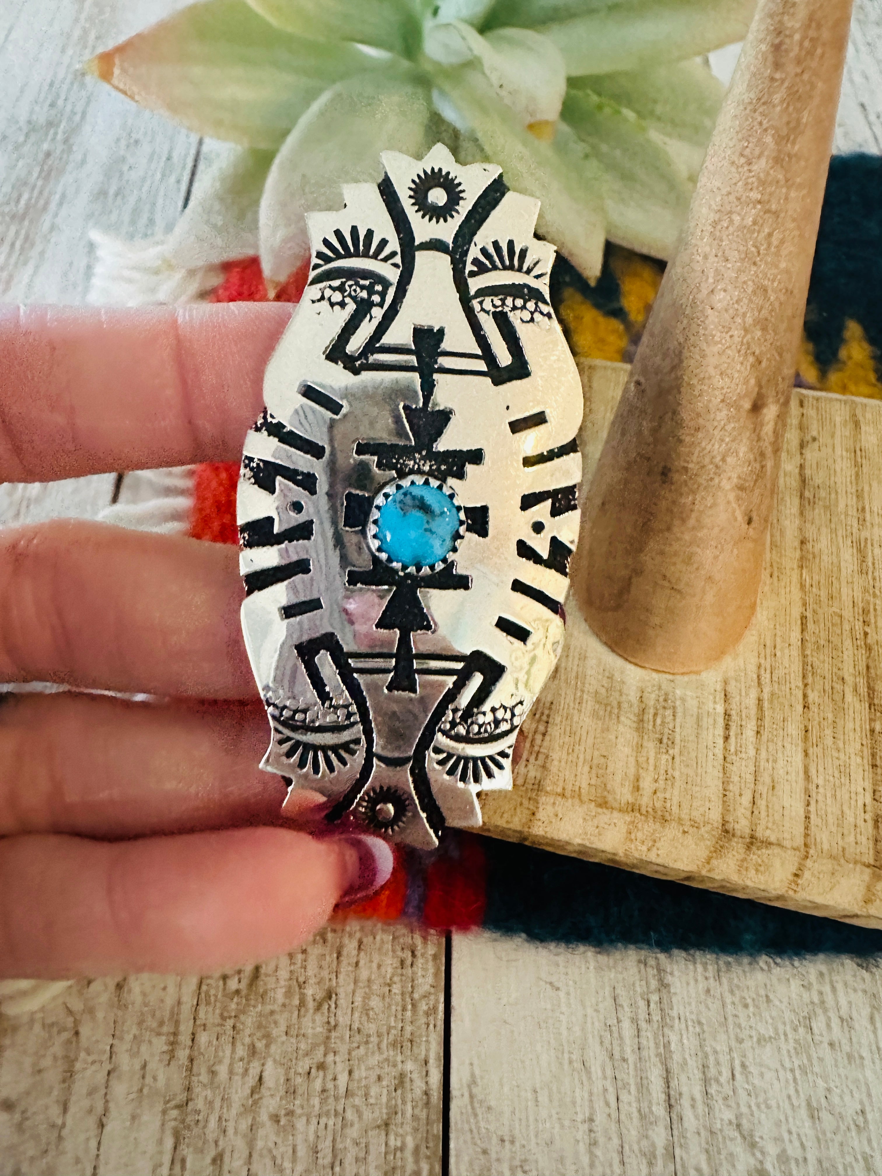 Handcrafted Sterling Silver & Turquoise Adjustable Ring by Richard Singer