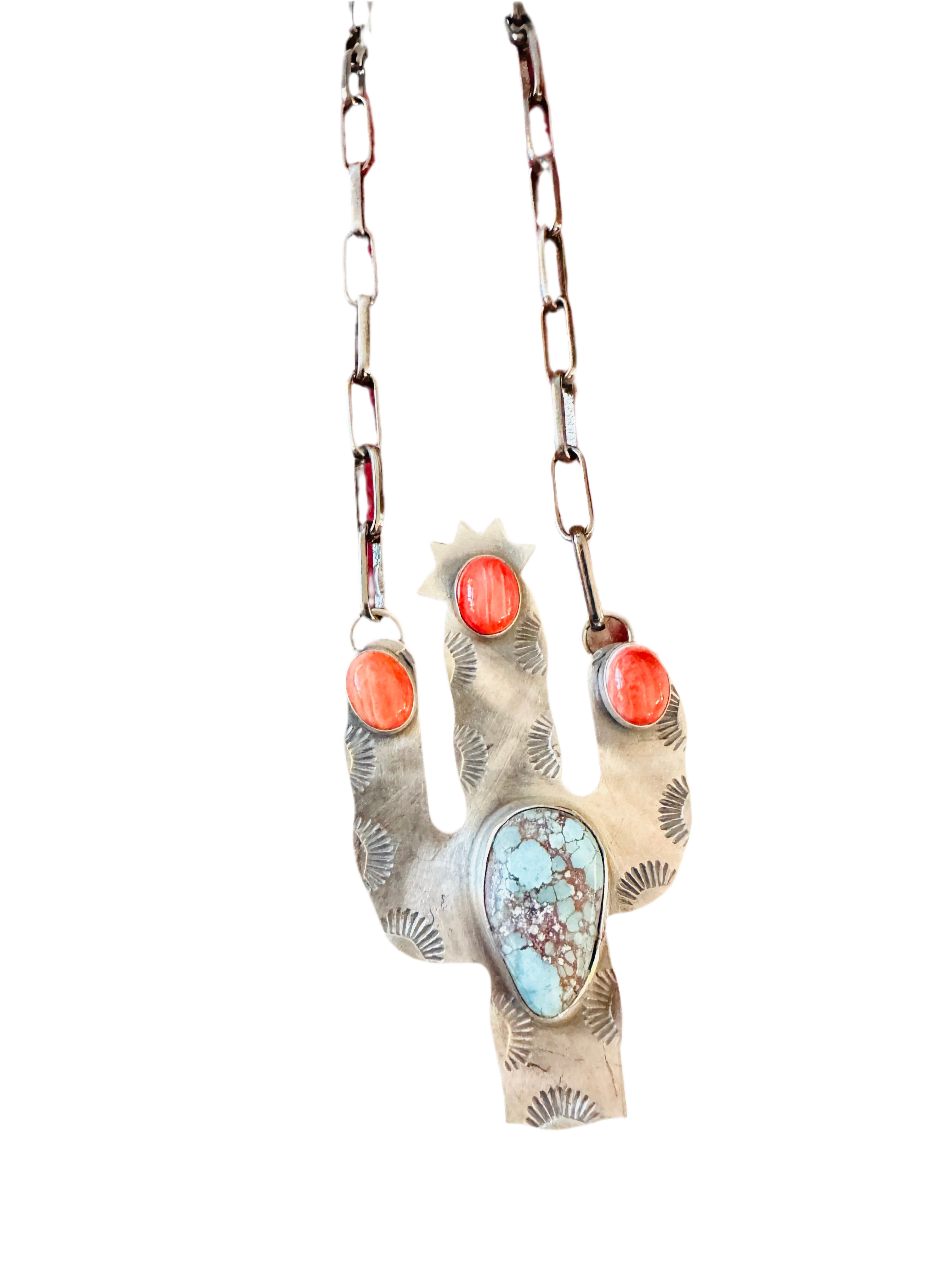 Handcrafted Sterling Silver, Turquoise & Spiny Cactus Necklace