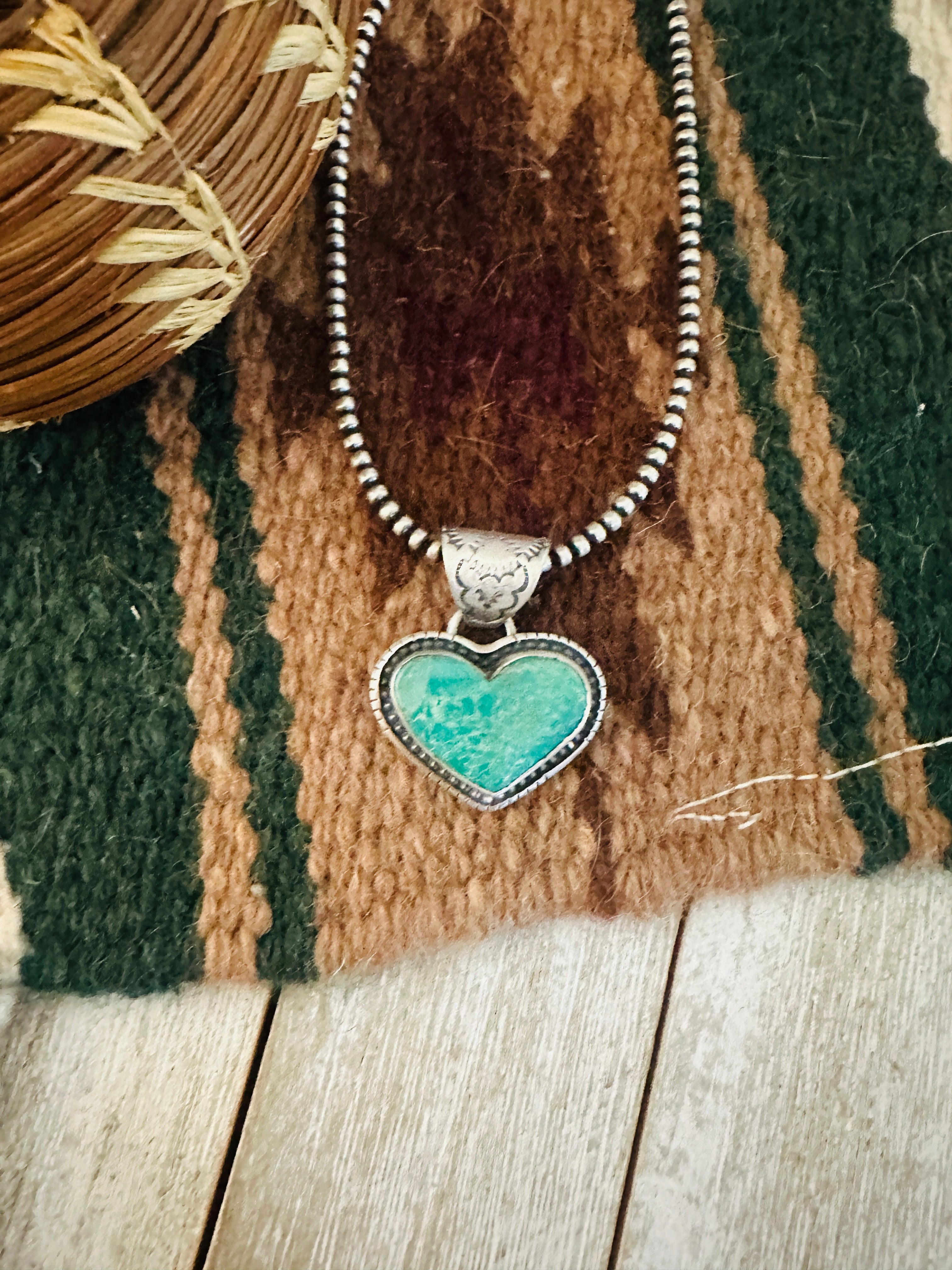 Handmade Turquoise & Sterling Silver Heart Pendant