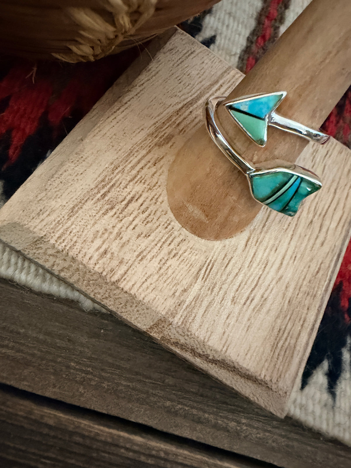 Handcrafted Sterling Silver & Turquoise Inlay Adjustable Arrow Ring