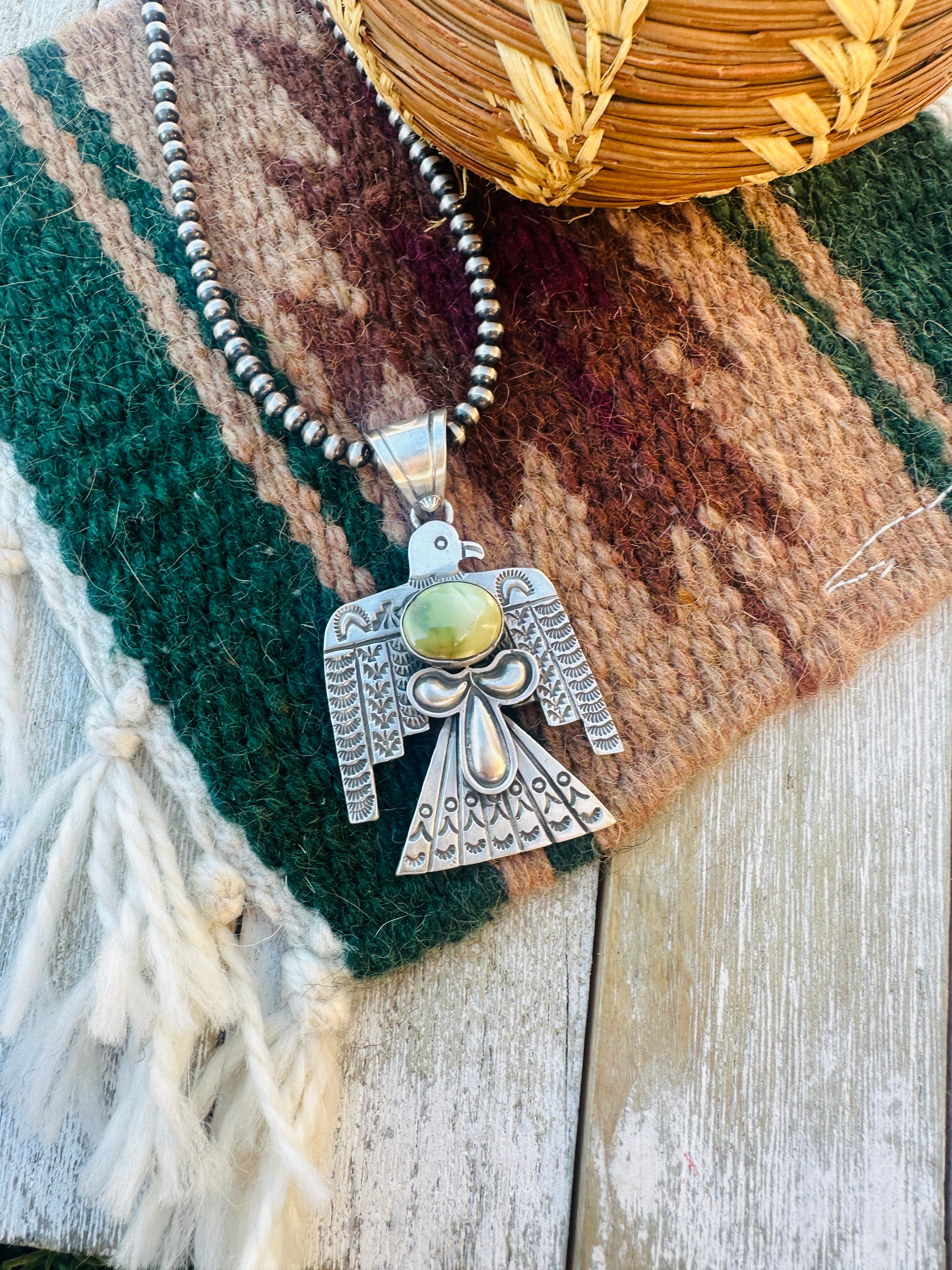 Handcrafted Sterling Silver & Turquoise Thunderbird Pendant by Leroy James