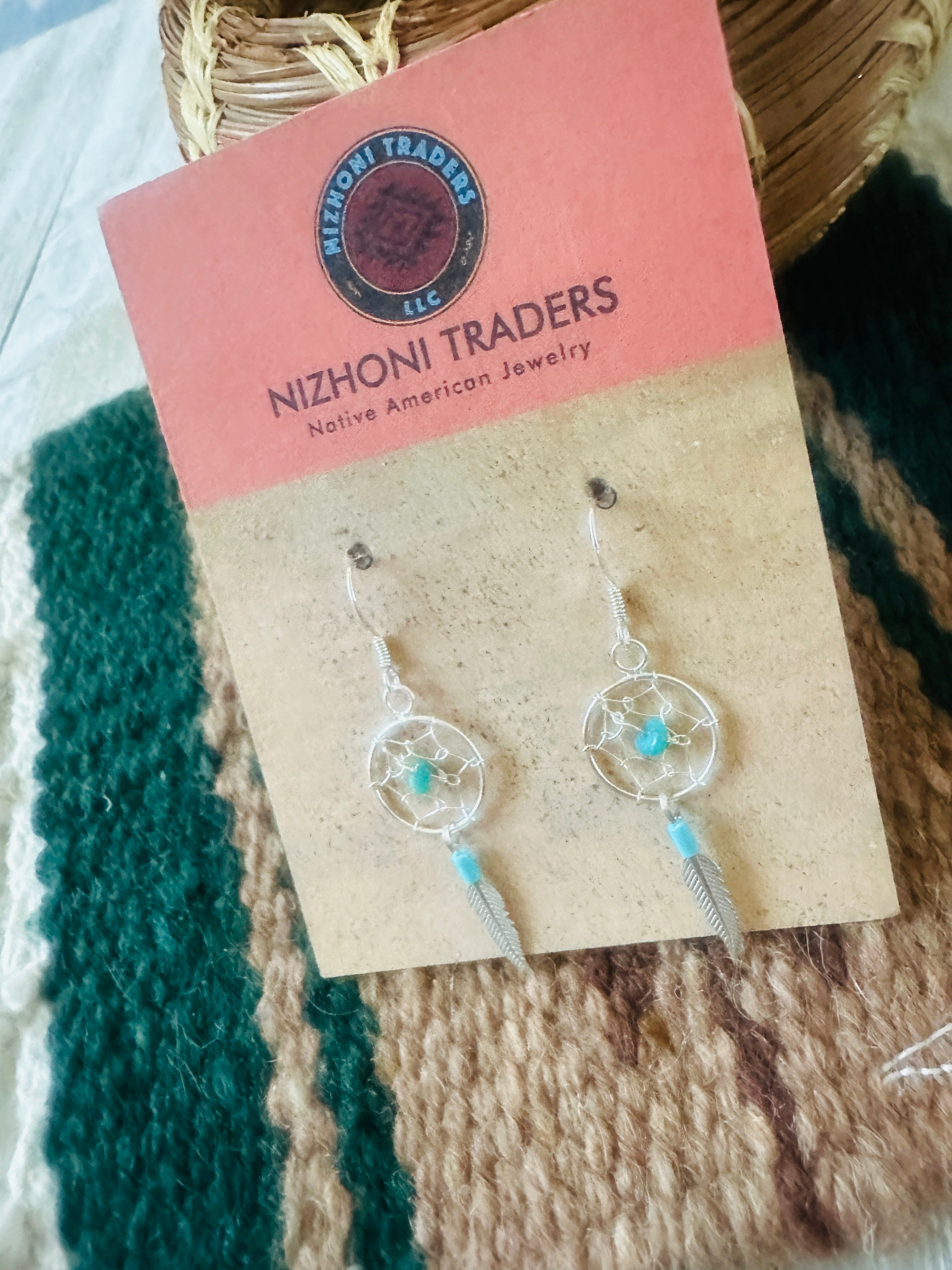 Handcrafted Turquoise & Sterling Silver Dreamcatcher Earrings