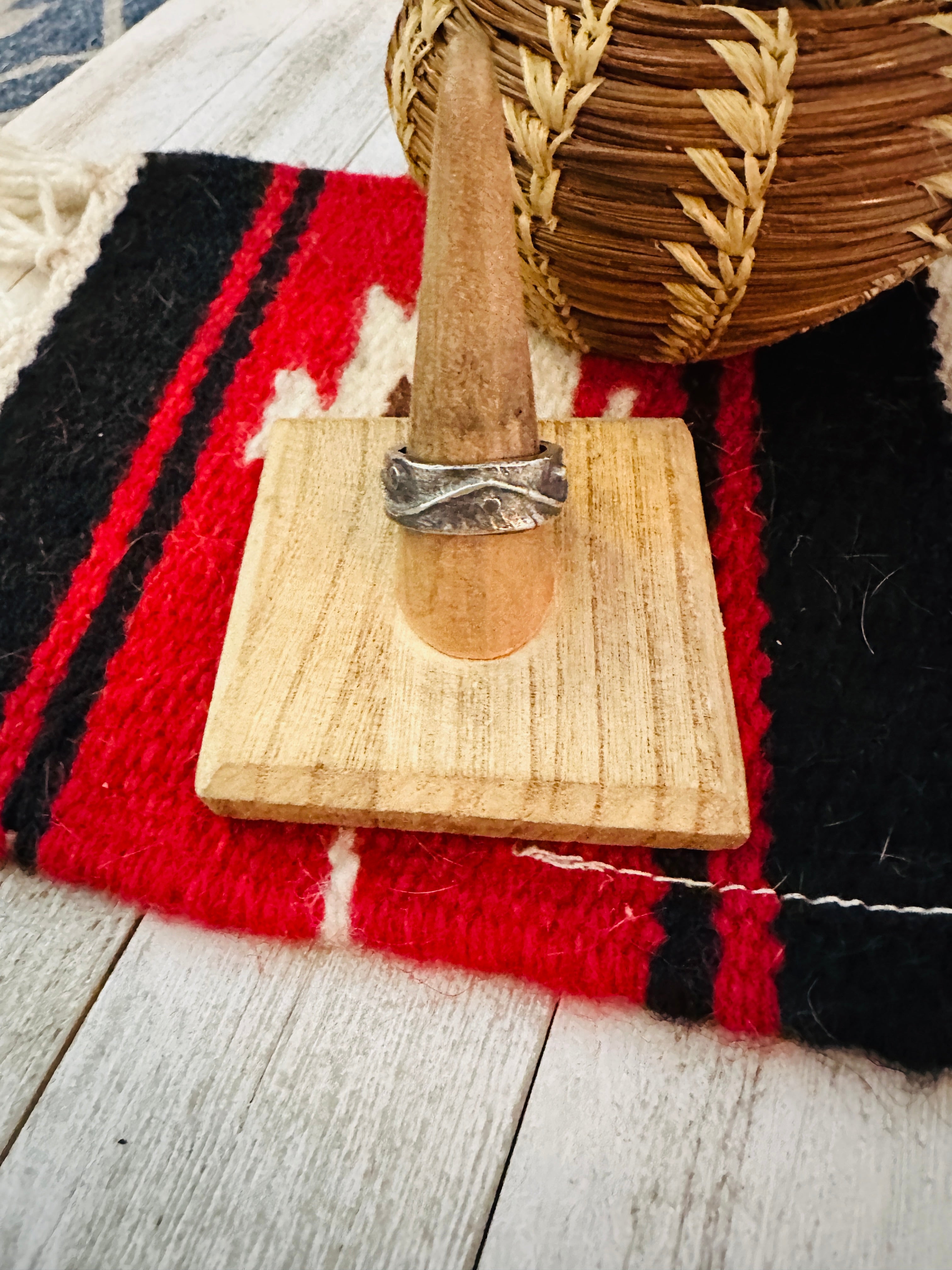 Handcrafted Tufa Cast Sterling Silver Band Ring Size 8.5