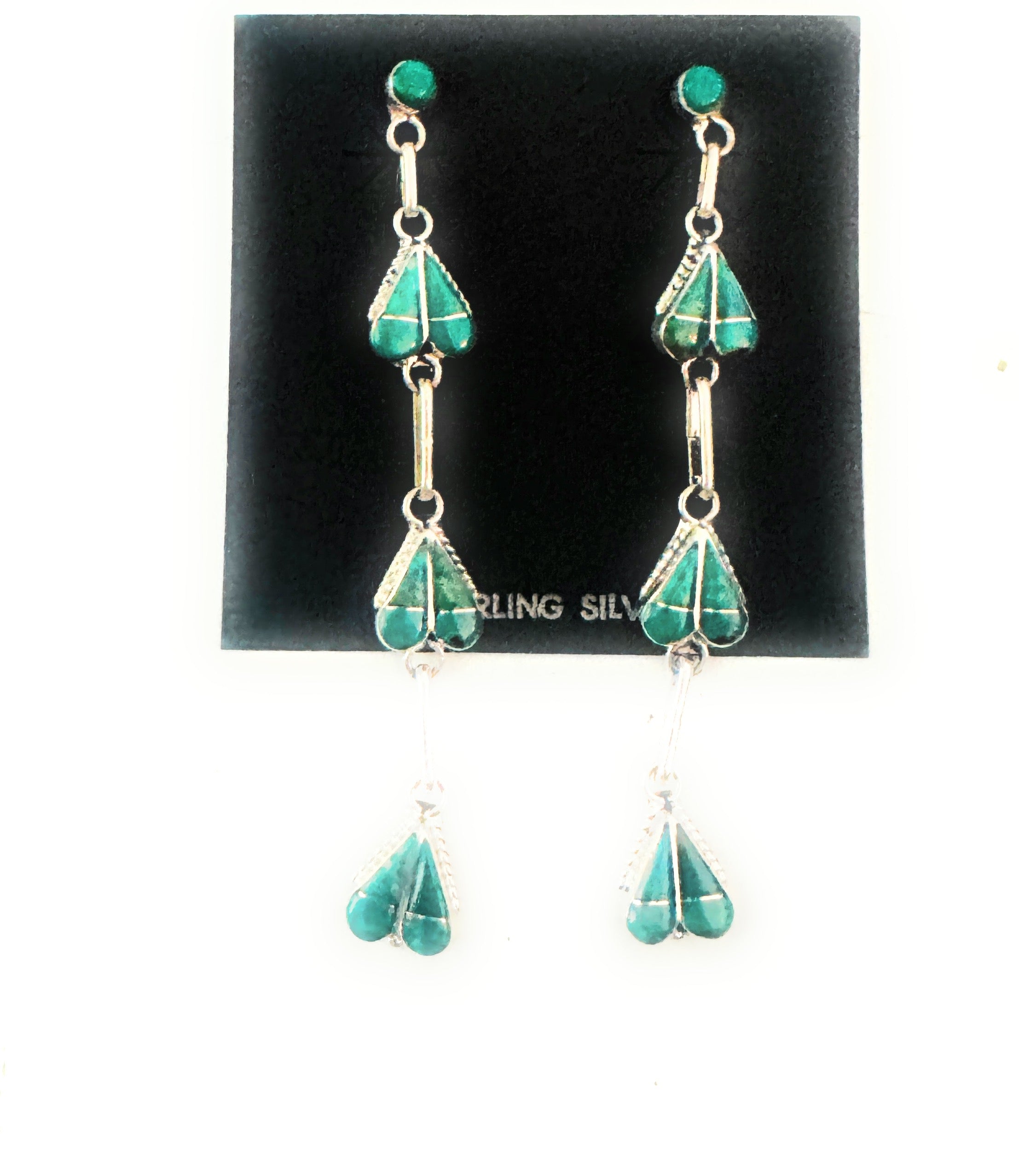 Handcrafted Sterling Silver & Turquoise Inlay Heart Dangle Earrings