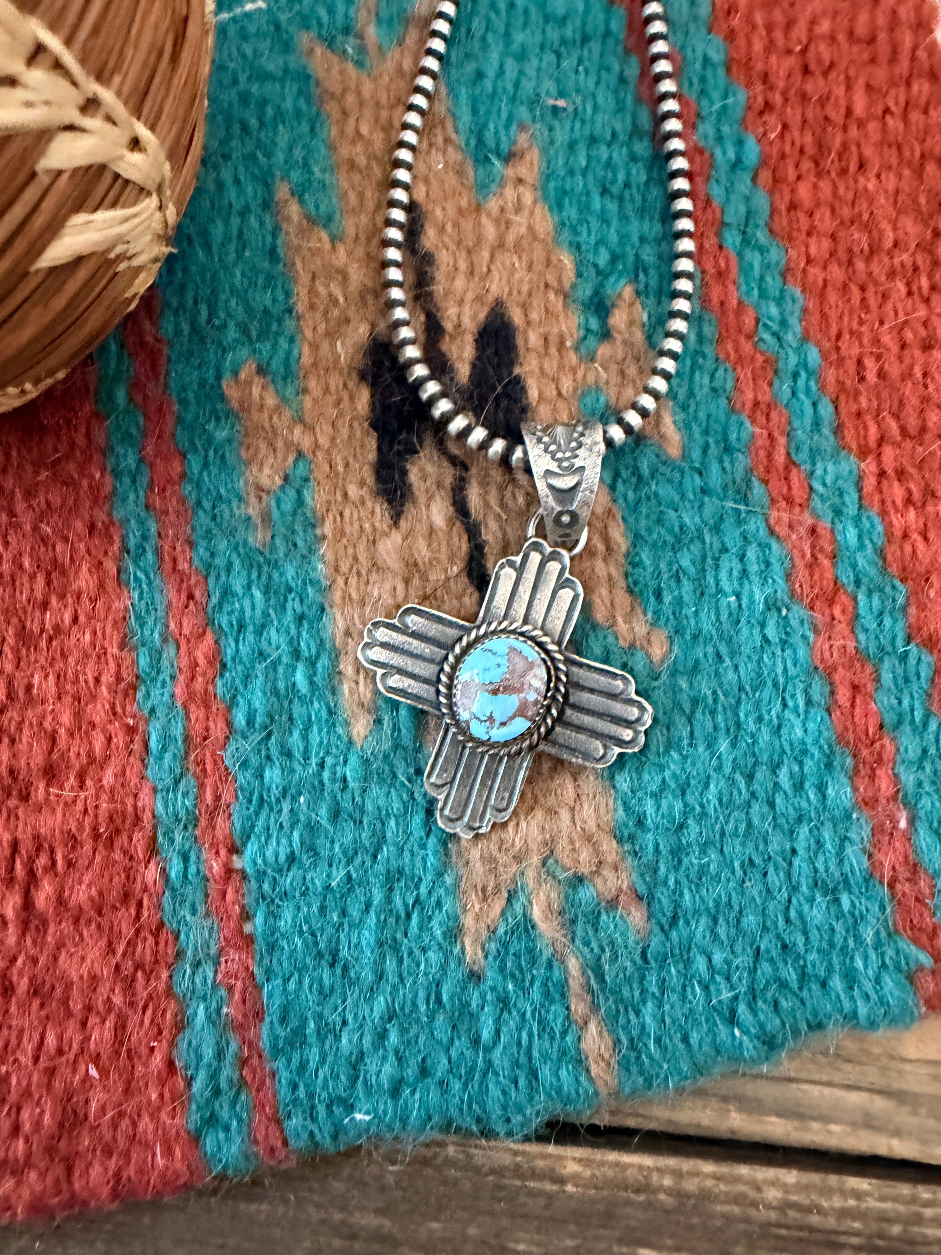 Handcrafted Sterling Silver & Golden Hills Turquoise Cross Pendant by Kevin Billah