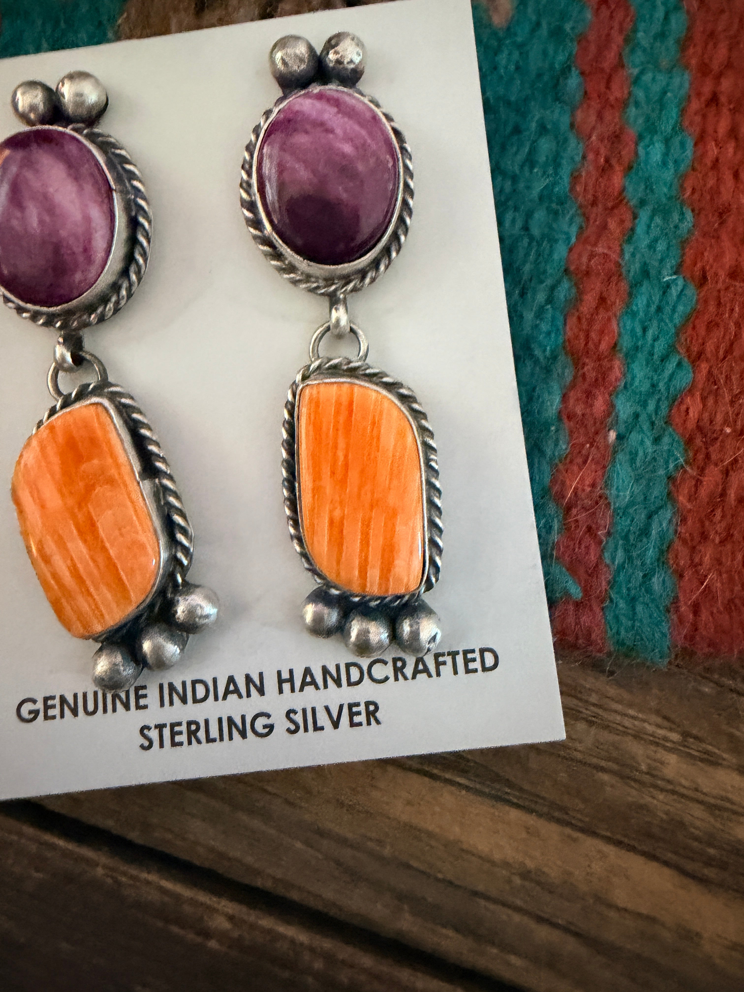 Handcrafted Spiny Oyster & Sterling Silver Dangle Earrings by Vicky Hicks