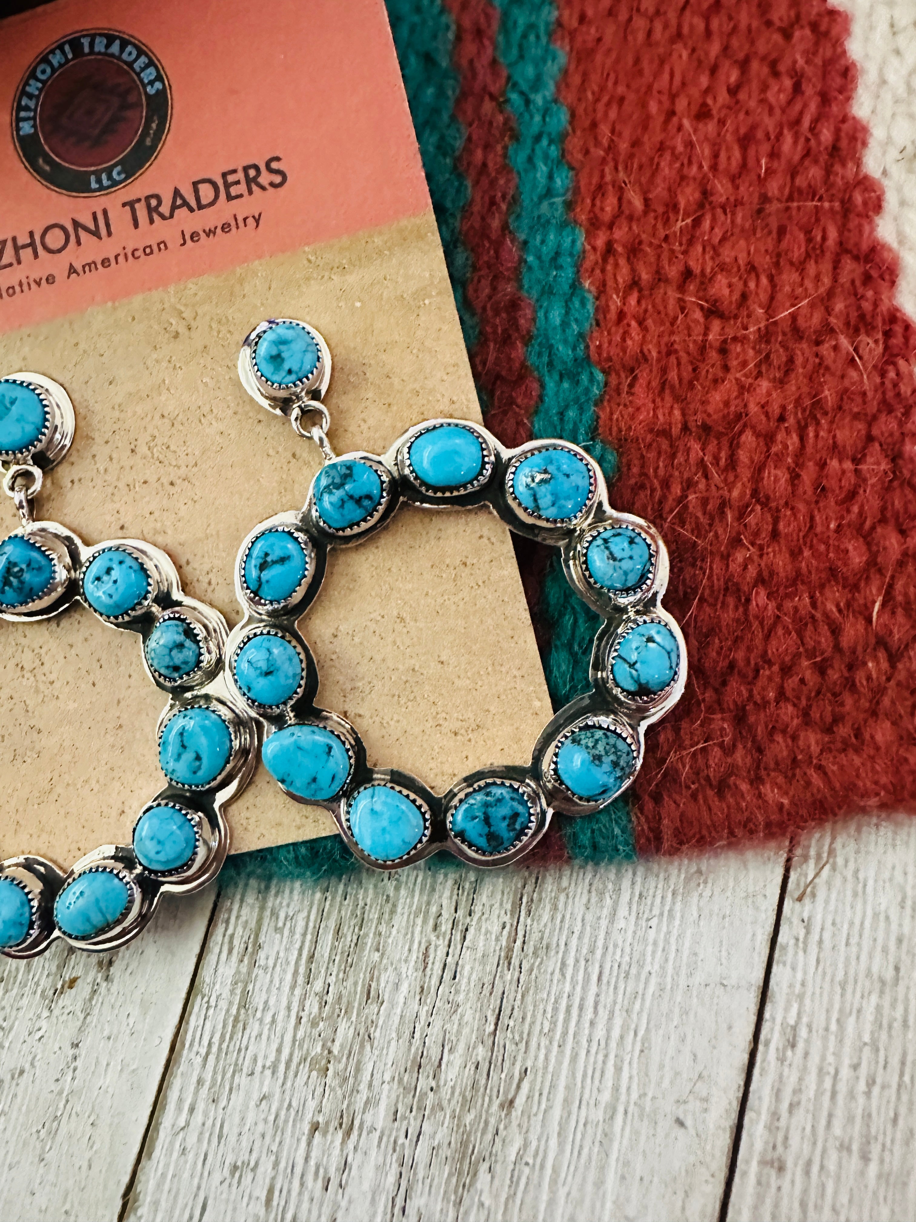 Handcrafted Sterling Silver & Turquoise Cluster Dangle Earrings