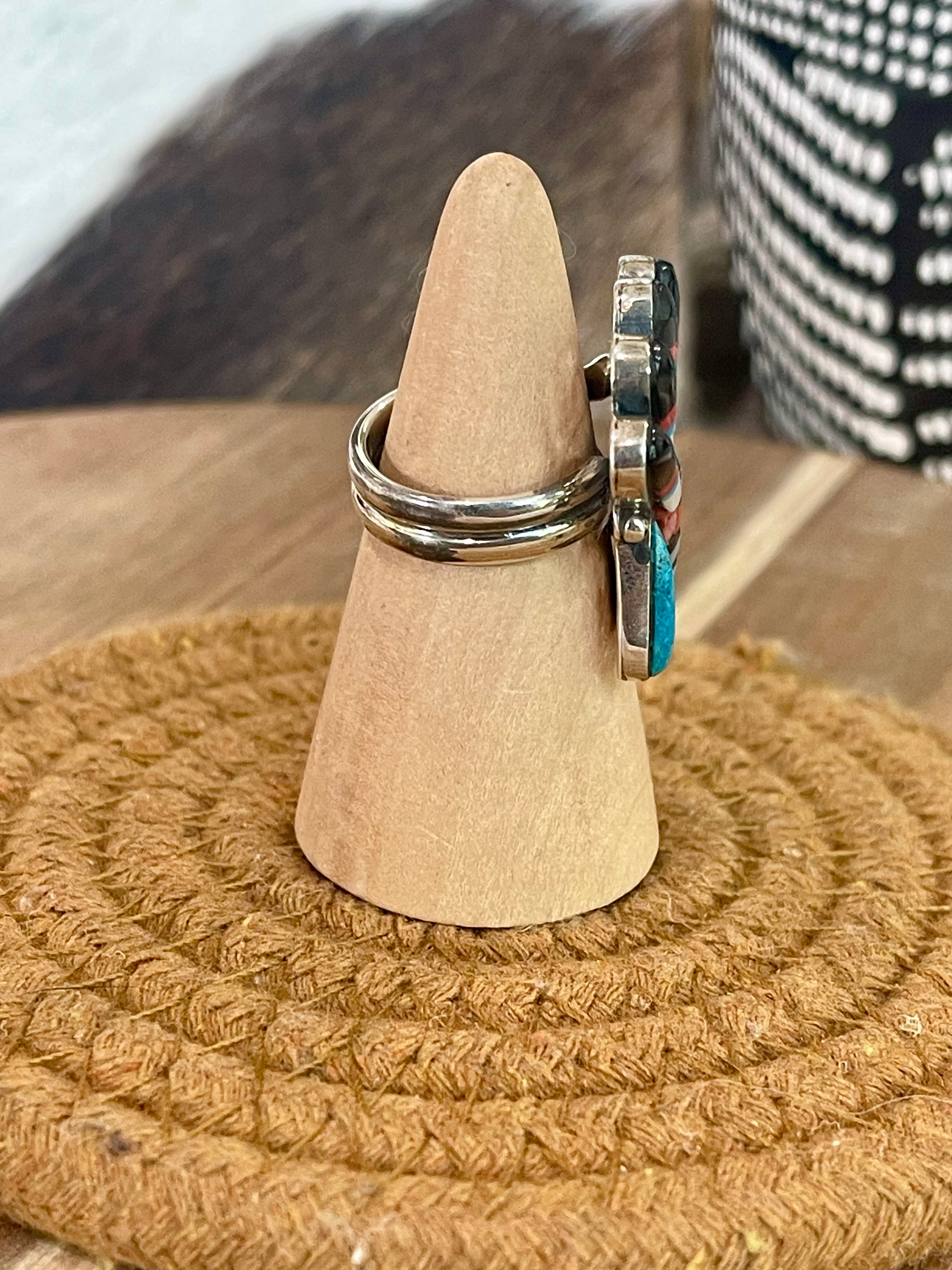 Handmade Sterling Silver & Multi Stone Sunface Adjustable Ring