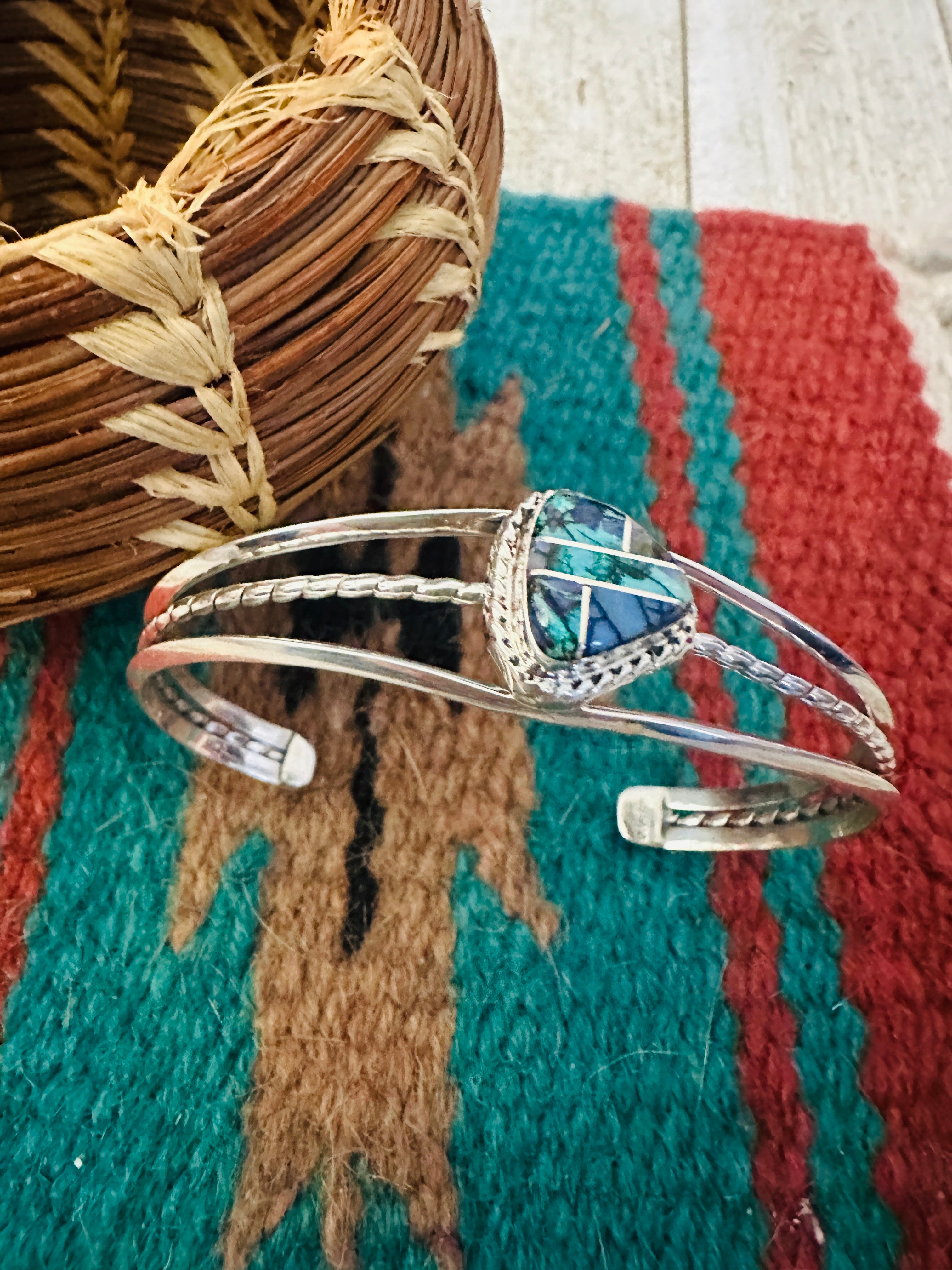 Handcrafted Opal & Sterling Silver Inlay Cuff Bracelet