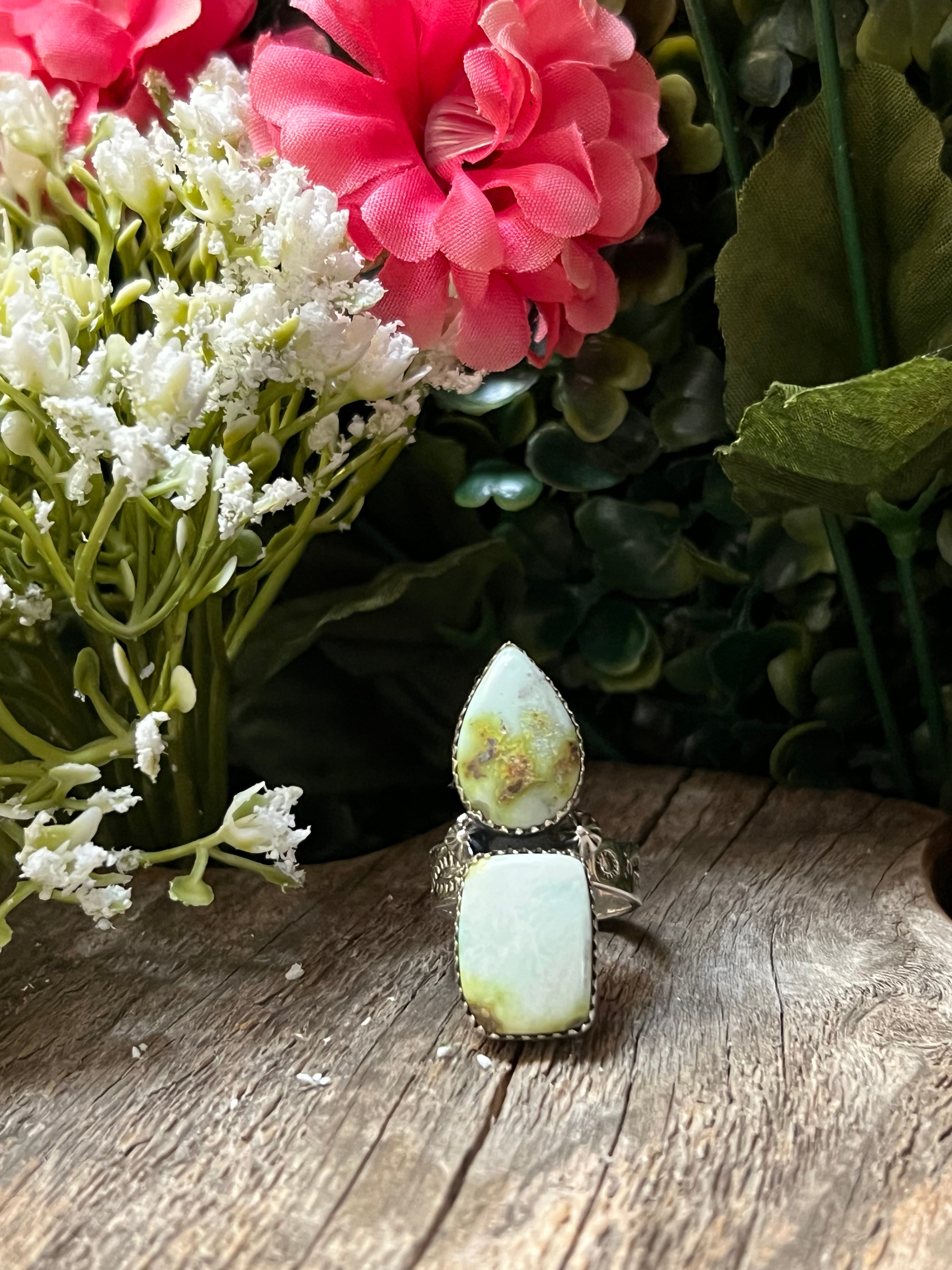 Handmade 2-Stone Palomino TearDrop Sterling Silver Adjustable Ring