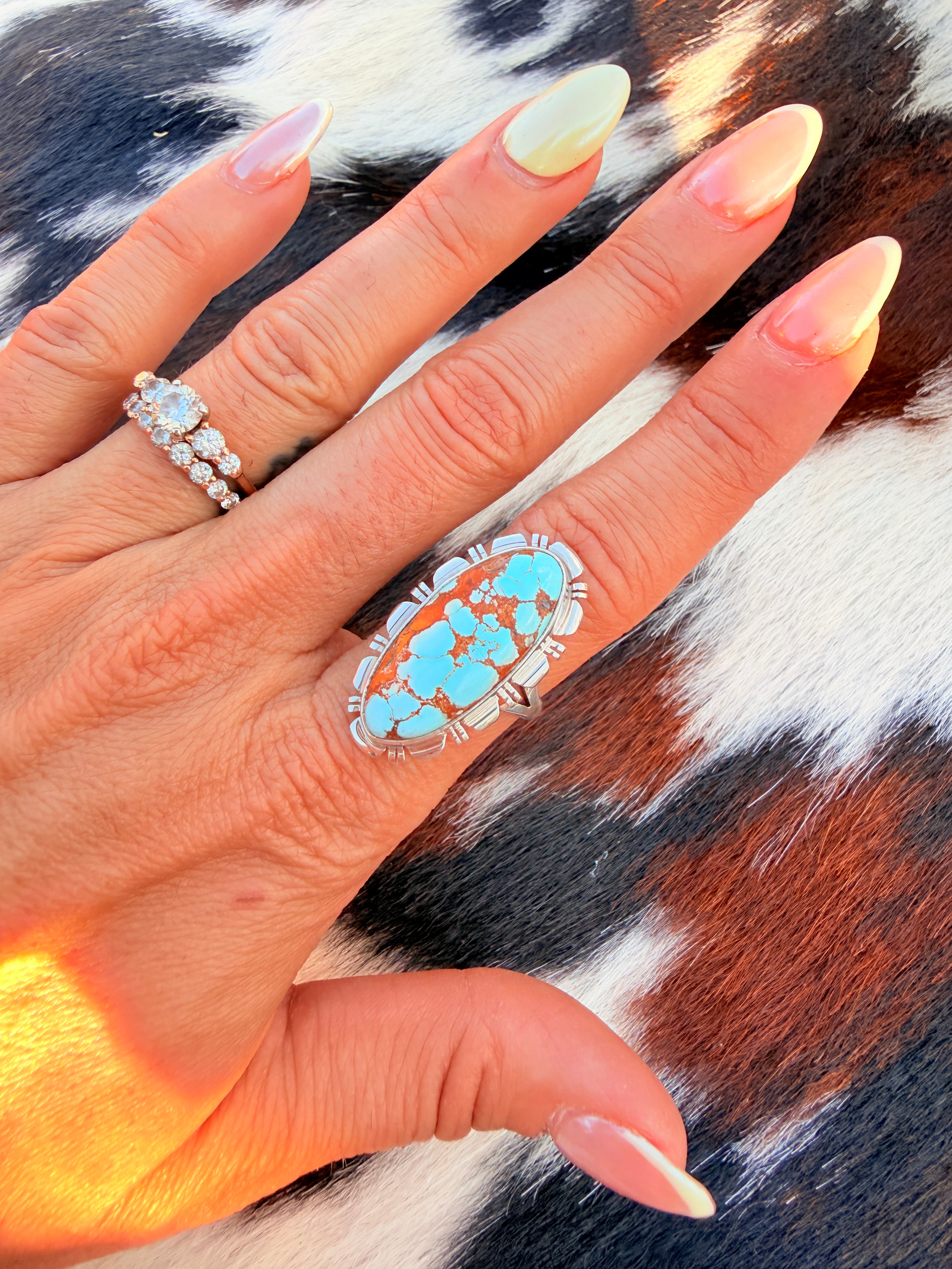 Handcrafted Number 8 Turquoise & Sterling Silver Ring Size 6.5 by Larry Moses Yazzie