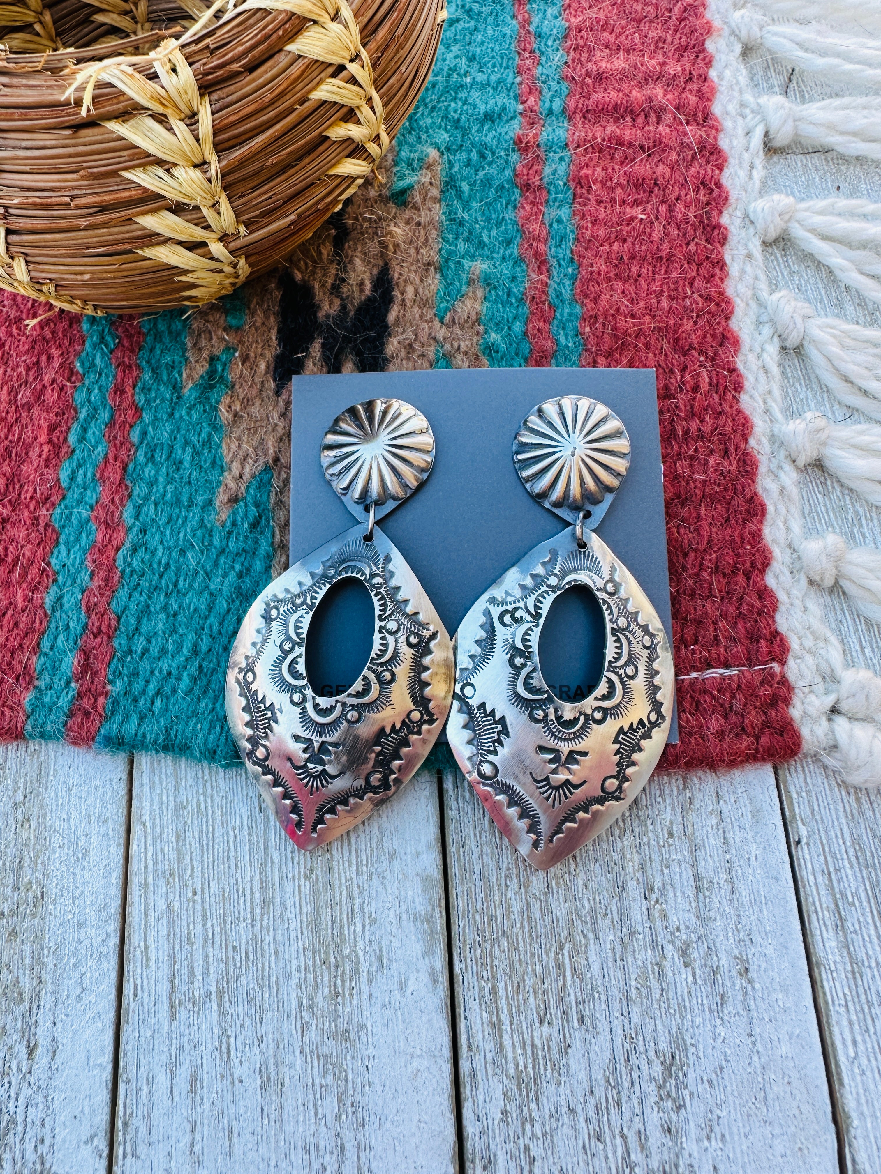 Handcrafted Sterling Silver Concho Dangle Earrings