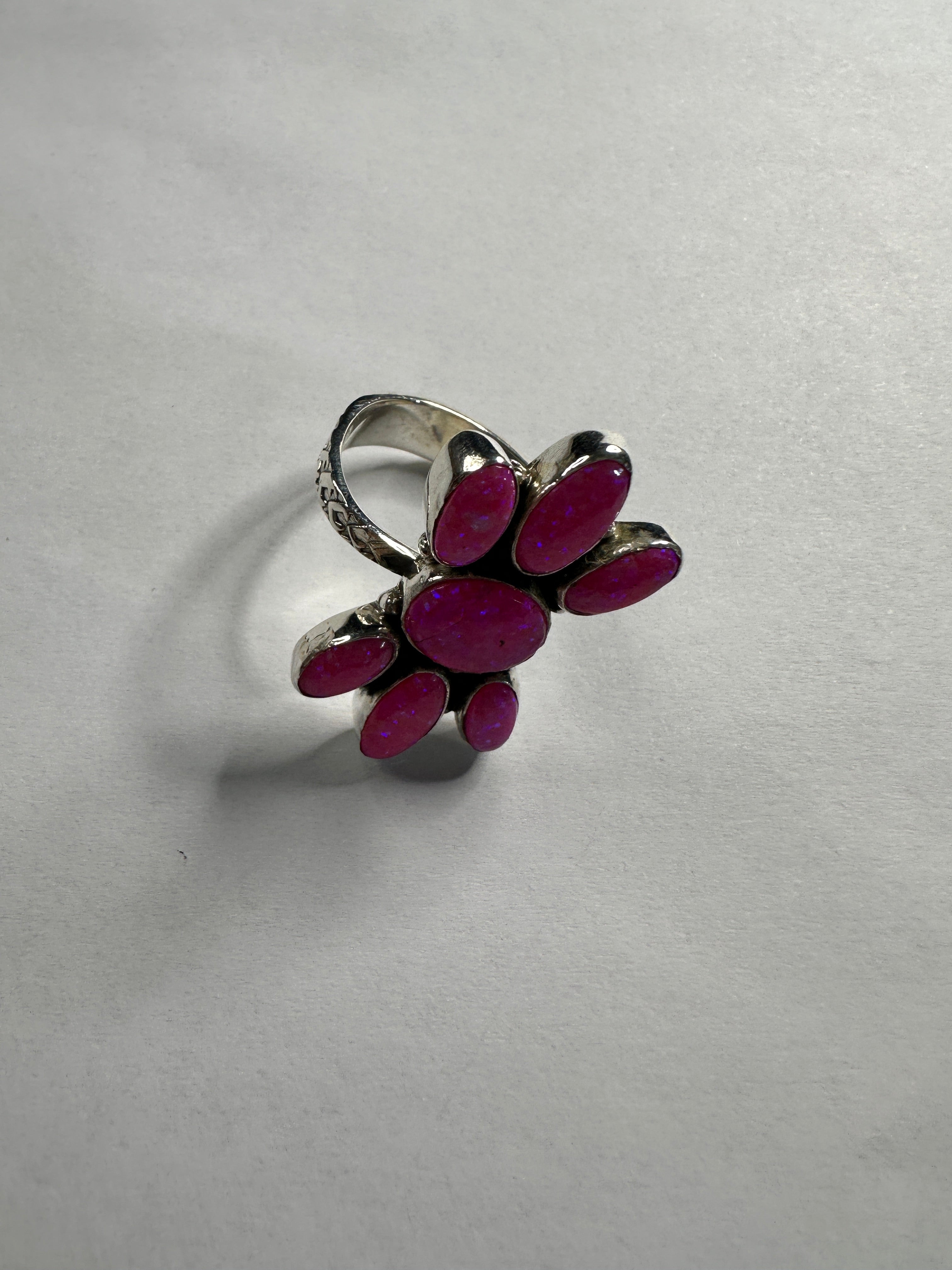 Beautiful Handmade Hot Pink Fire Opal And Sterling Silver Adjustable Ring