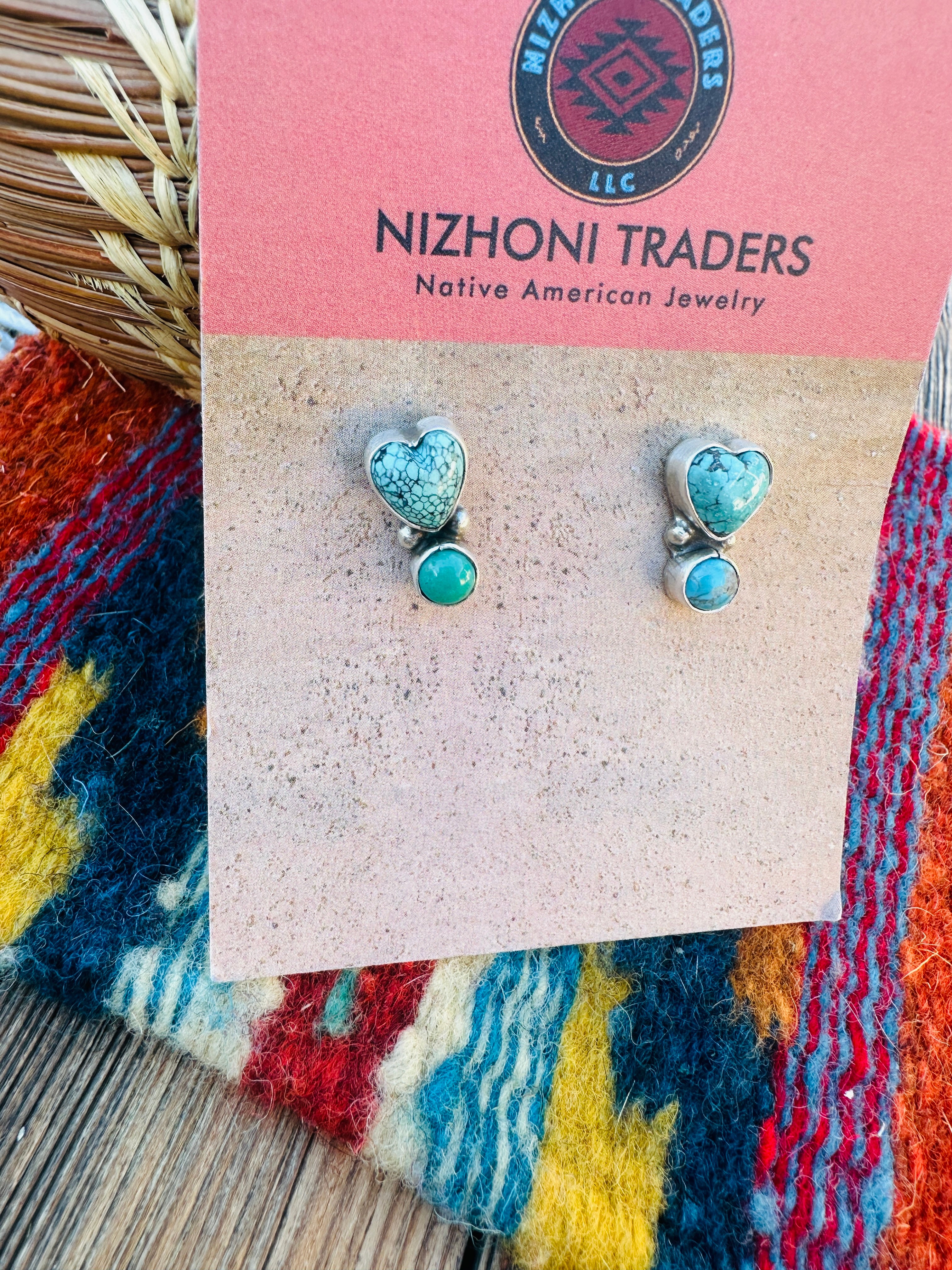 Handcrafted Turquoise & Sterling Silver Heart Dangle Earrings