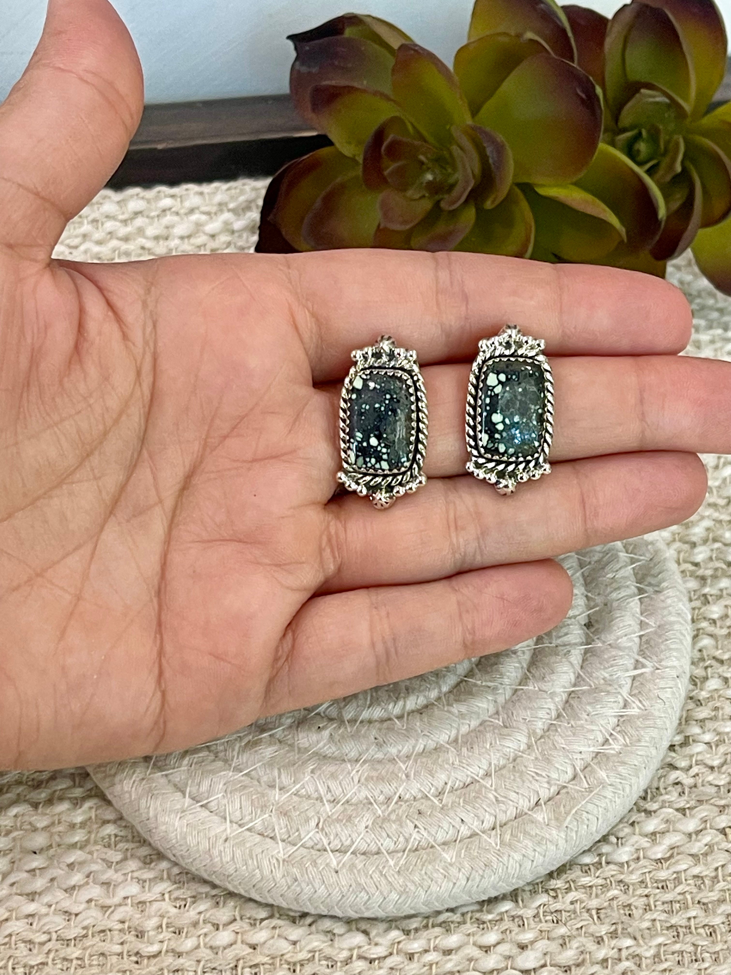 Handmade New Lander Turquoise and Sterling Silver Post Earring