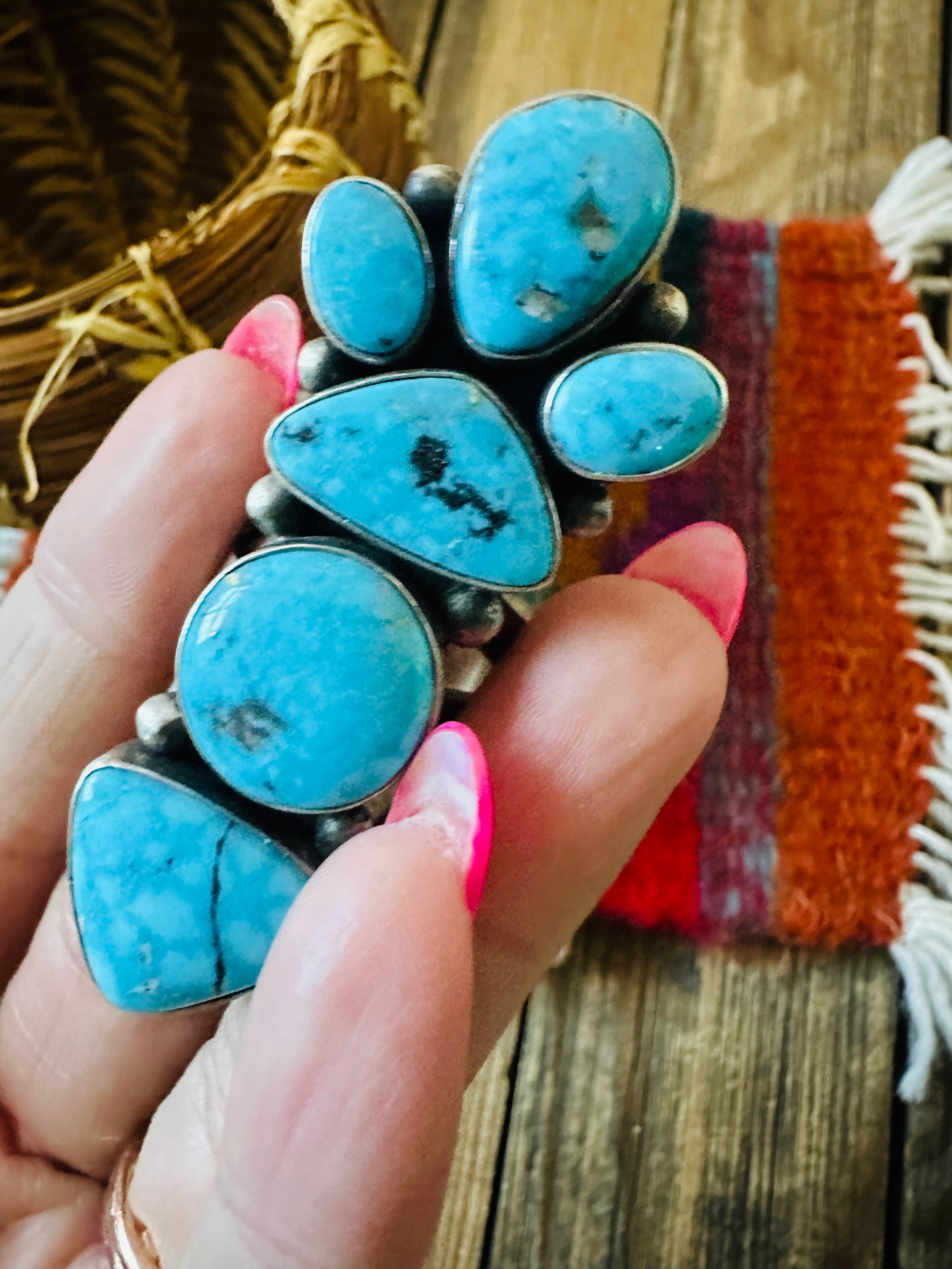 Handcrafted Turquoise & Sterling Silver Ring Size 9 by Blaine Yellowhorse