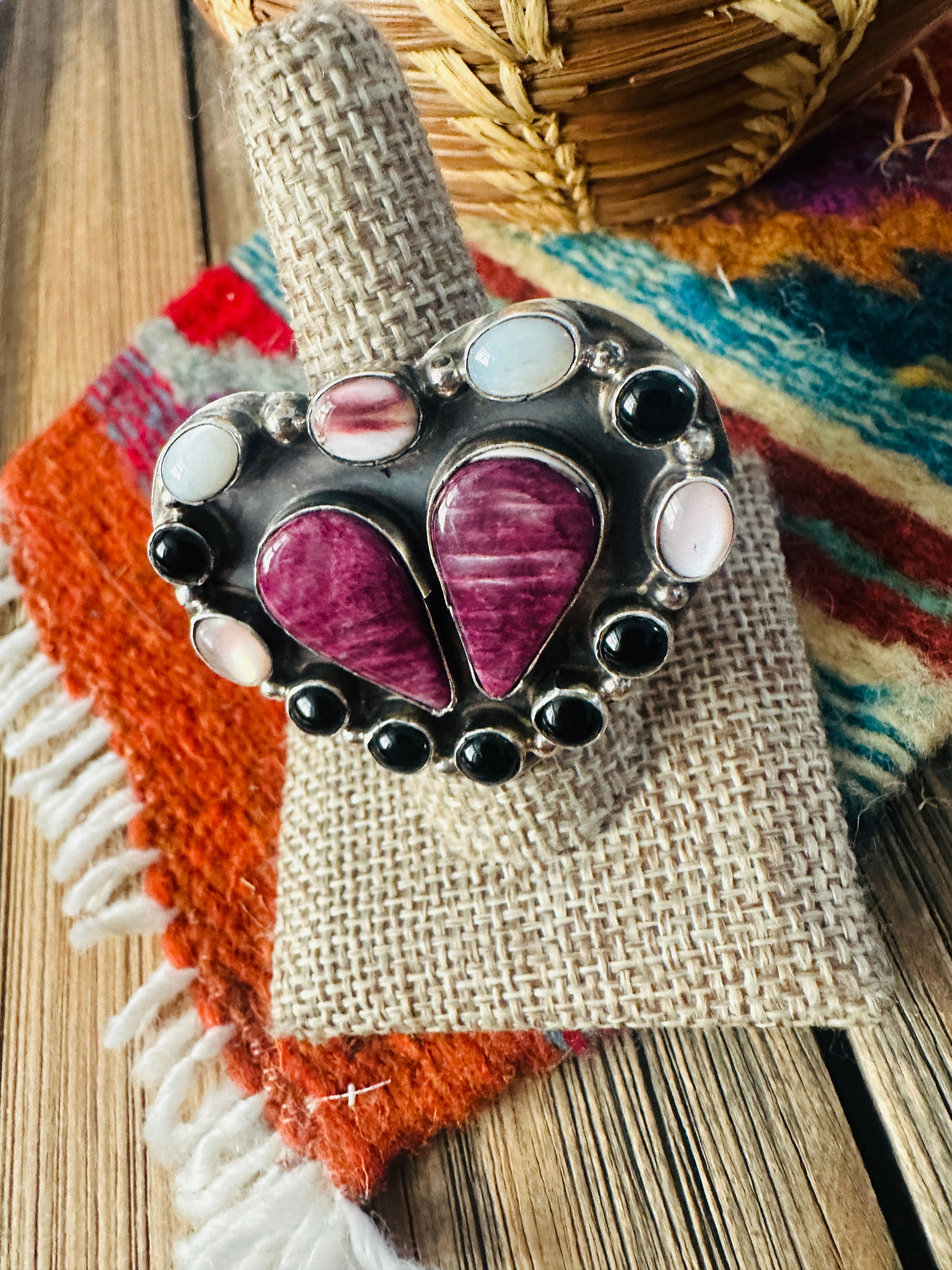 Handcrafted Multi Stone & Sterling Silver Adjustable Heart Ring by Jacqueline Silver