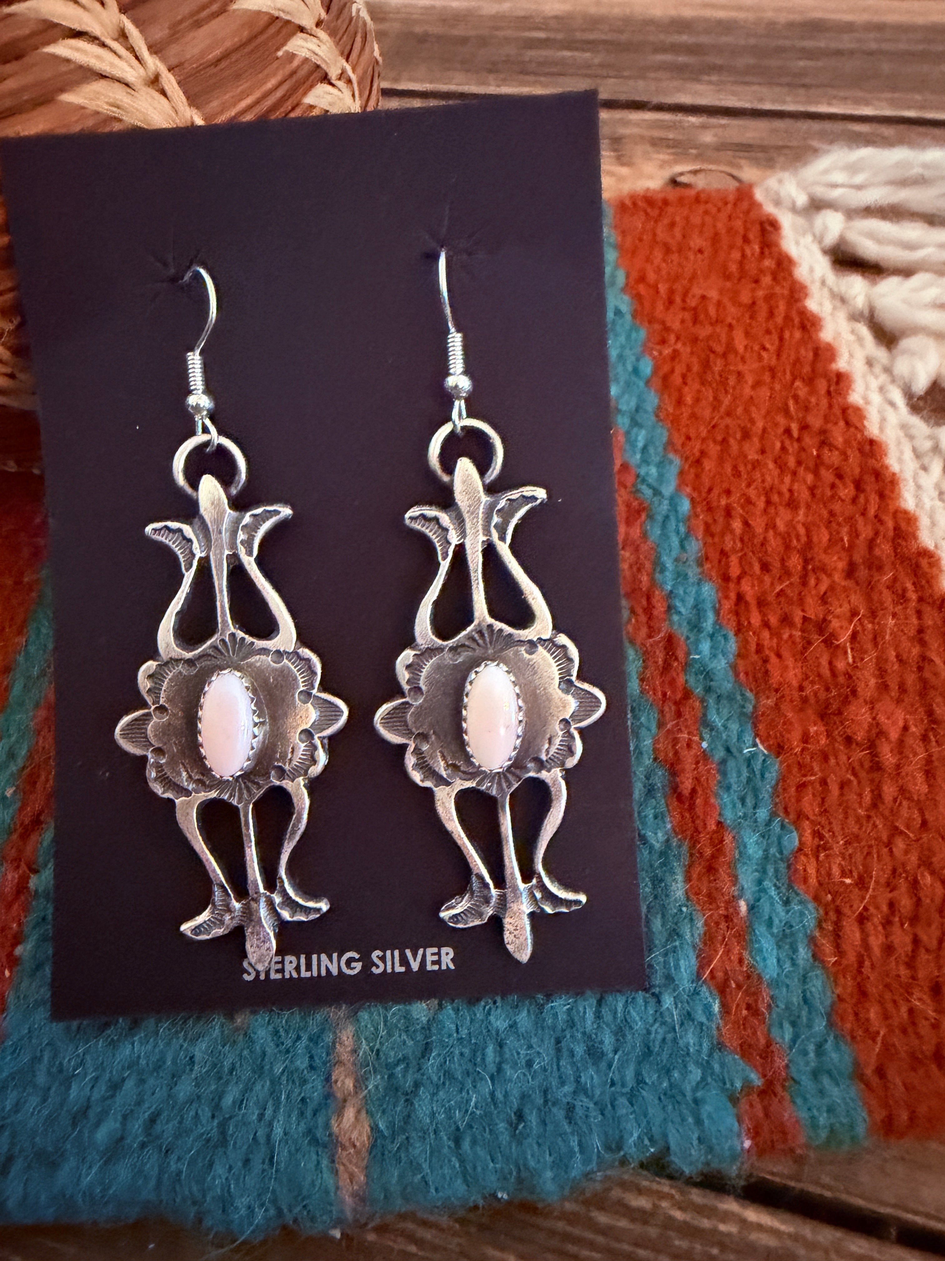 Handcrafted Queen Pink Conch & Sterling Silver Dangle Earrings by Kevin Billah