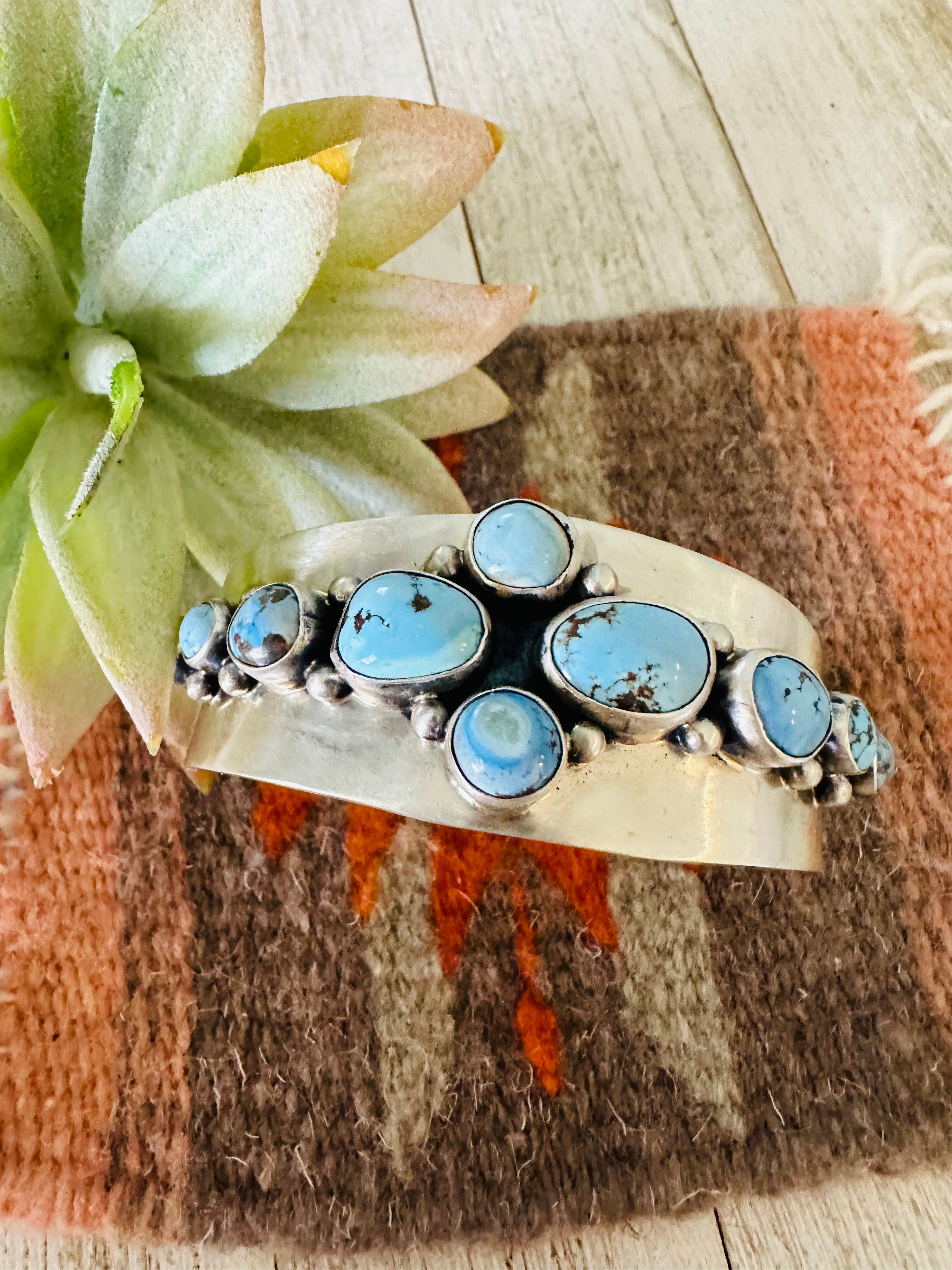 Handcrafted Golden Hills Turquoise & Sterling Silver Cuff Bracelet /