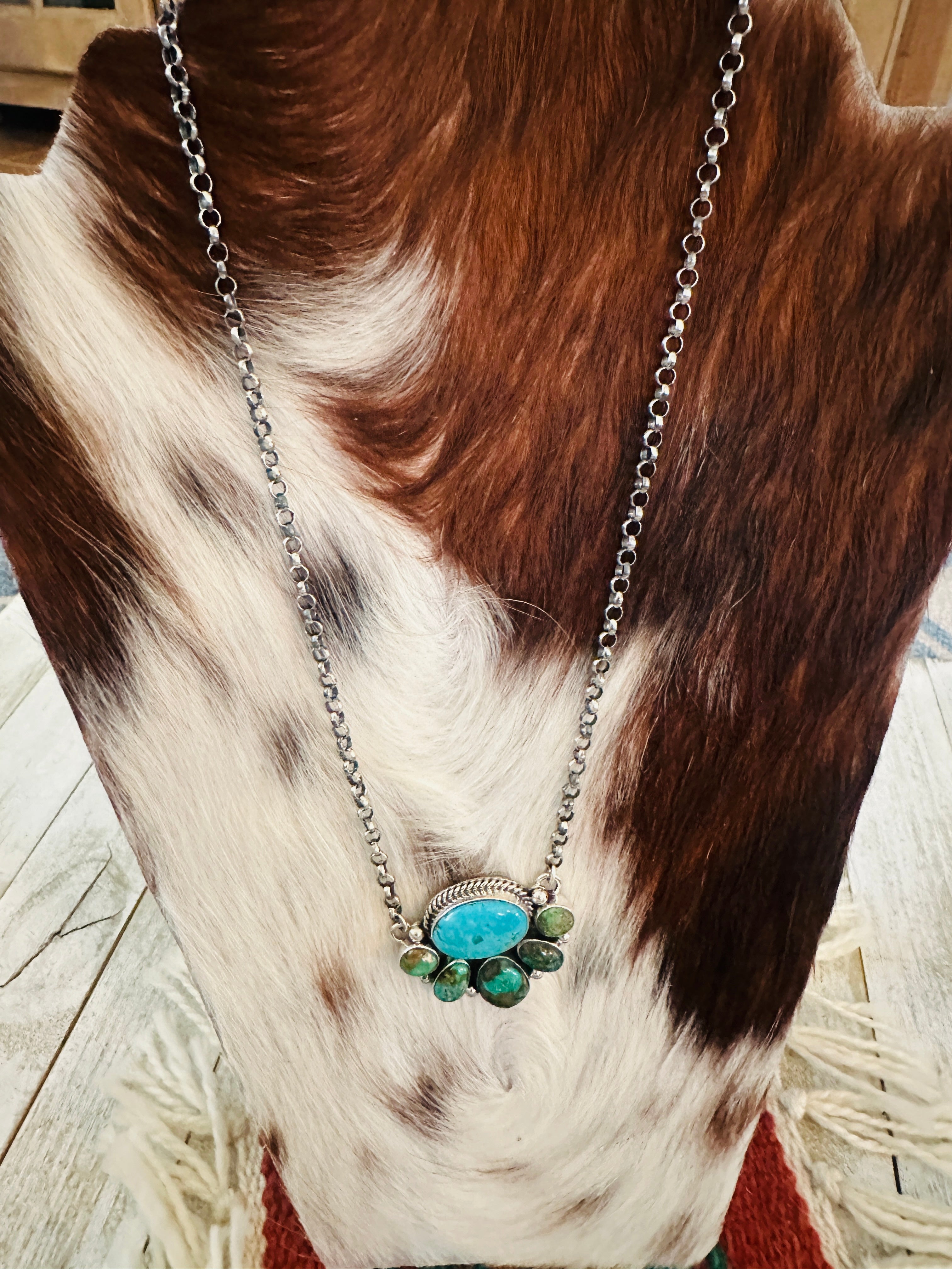 Handcrafted Sterling Silver & Turquoise Cluster Necklace by Emerson Thompson