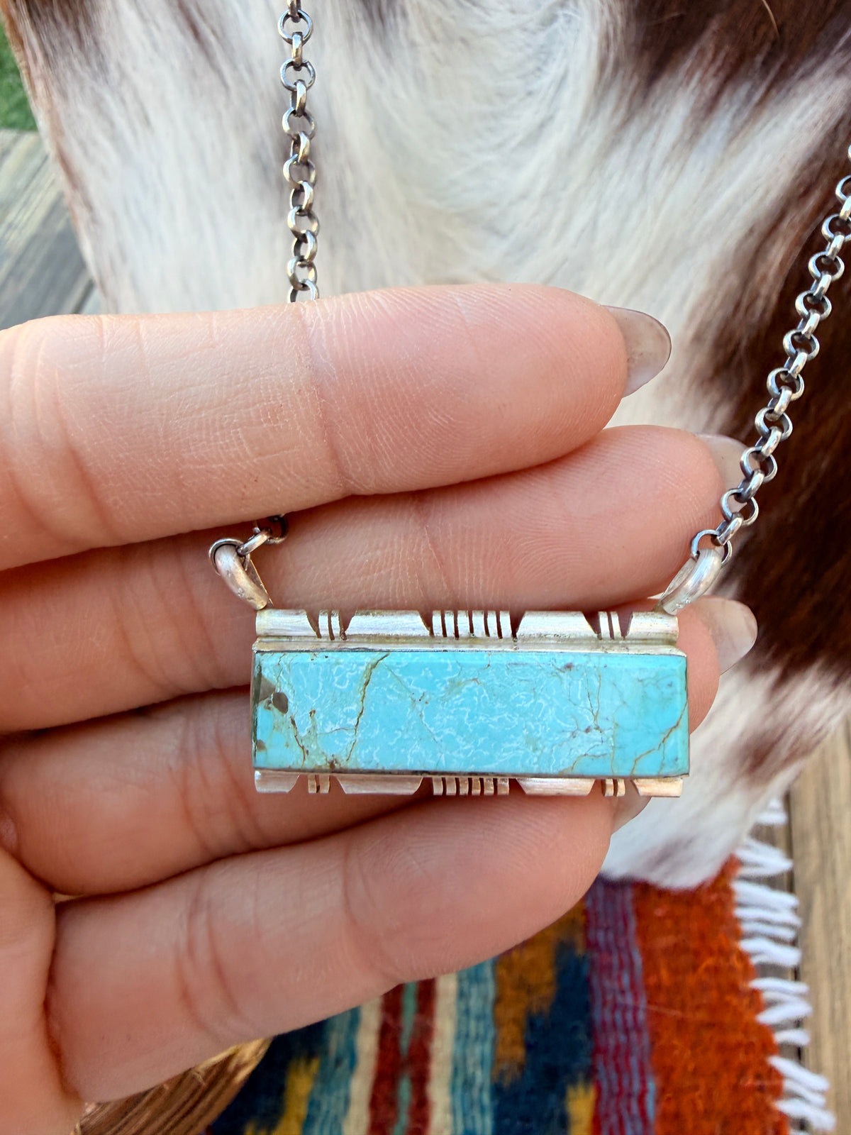 Handcrafted Turquoise & Sterling Silver Bar Necklace