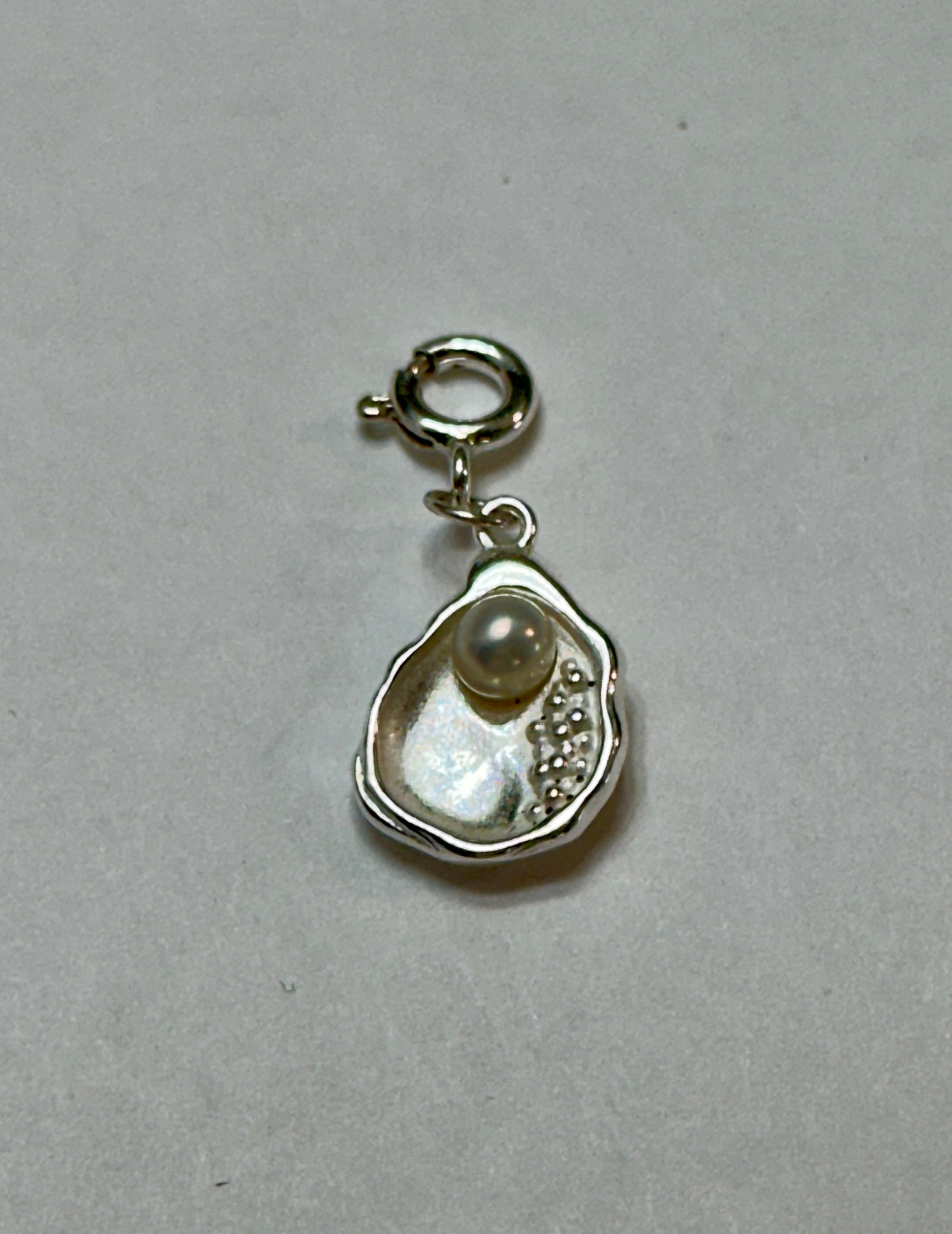 Sterling Silver Oyster Shell with Pearl Charm
