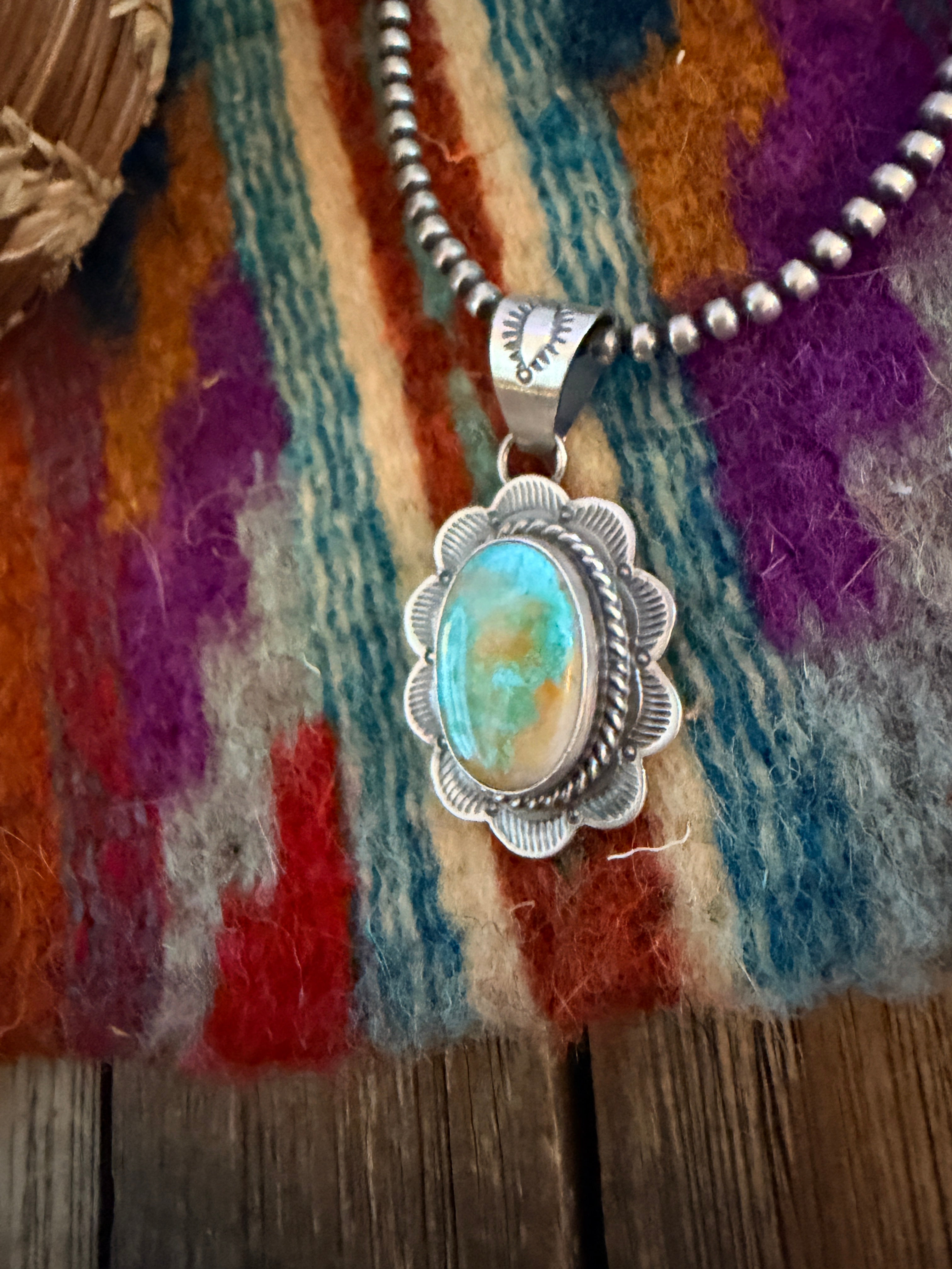 Handcrafted Sterling Silver & Royston Turquoise Pendant by David Skeets