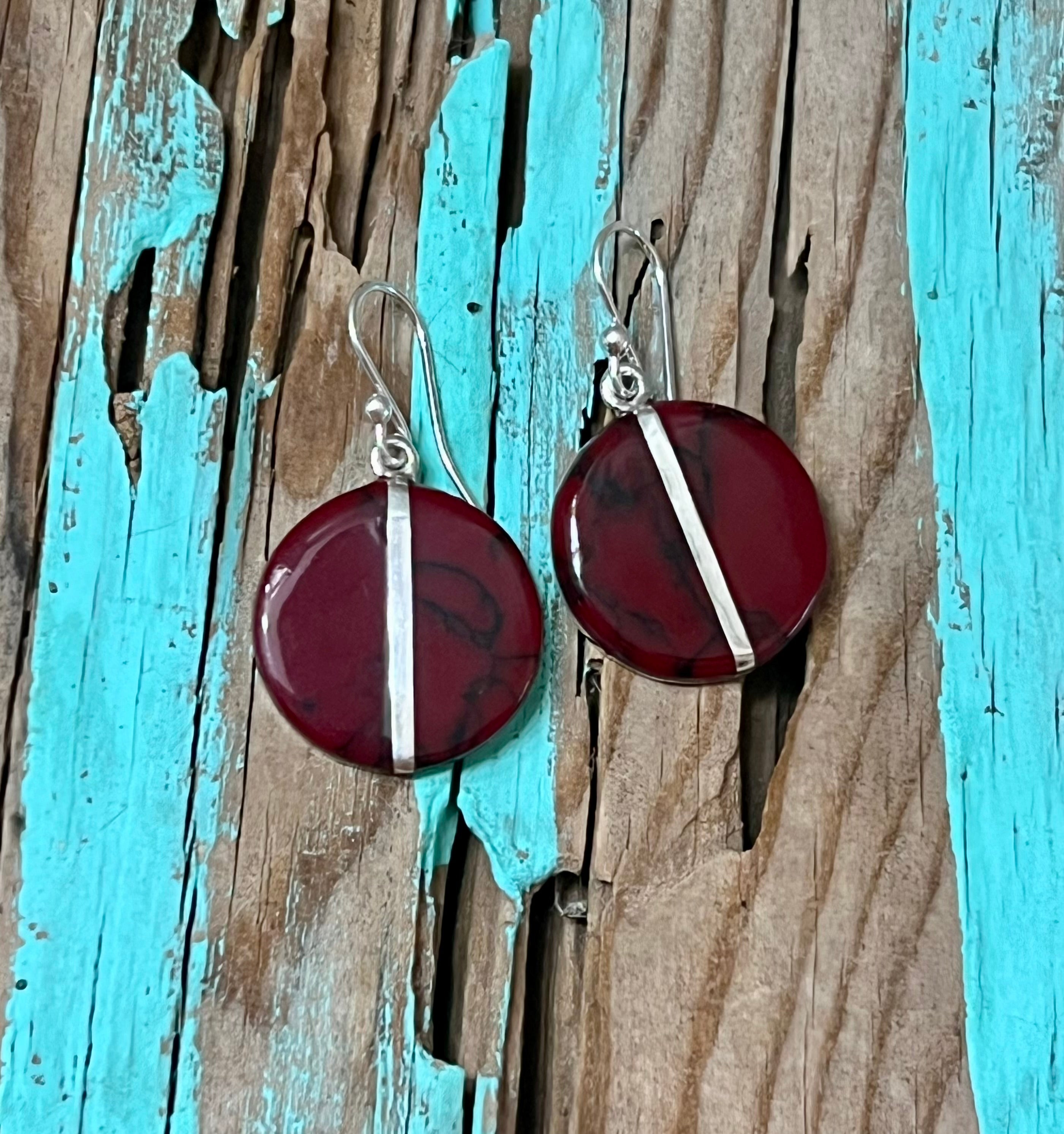 Red Jasper Circle Sterling Silver Earrings