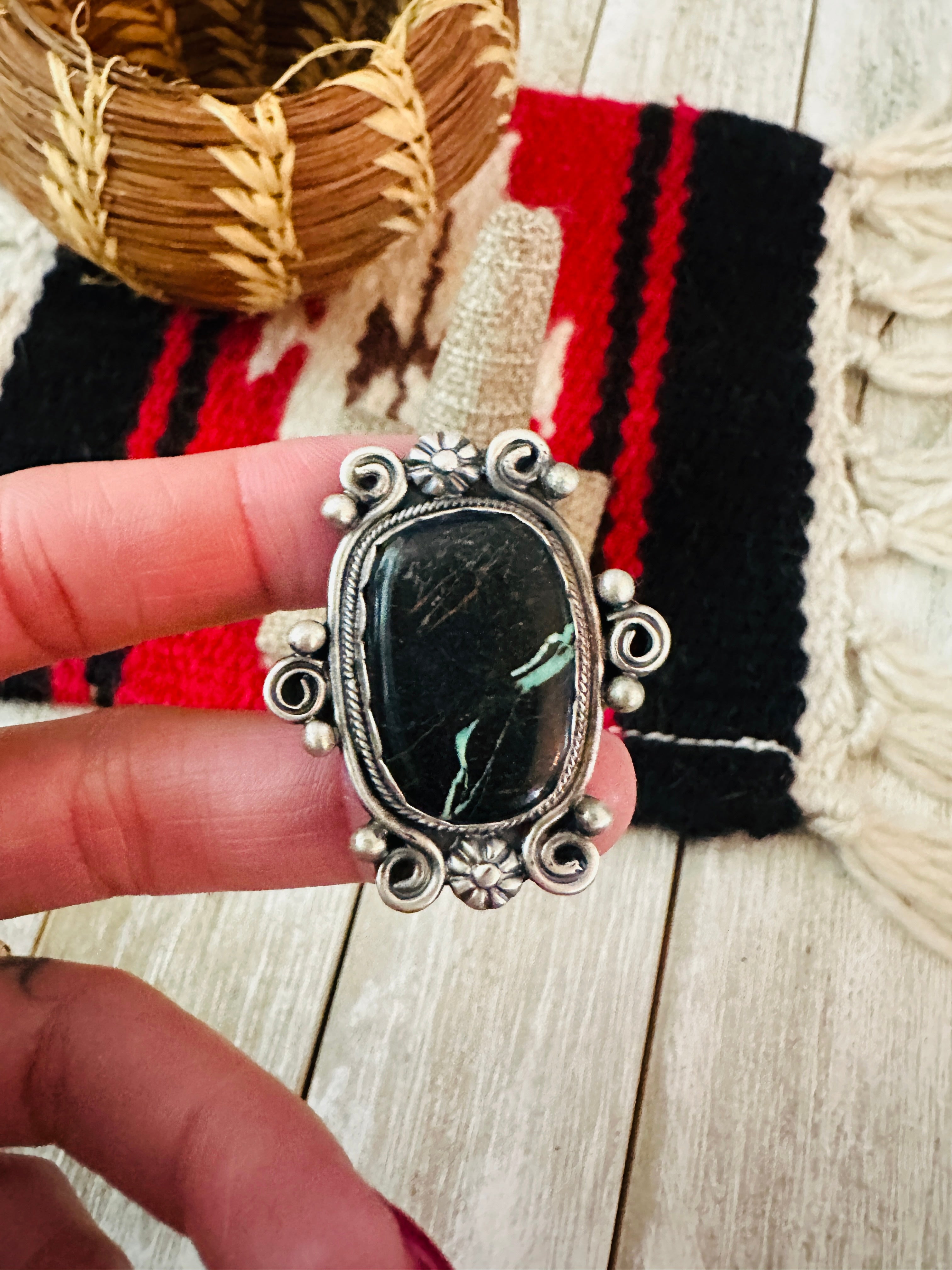 Handcrafted Blackjack Turquoise & Sterling Silver Ring Size 7 by Jamison Hoskie