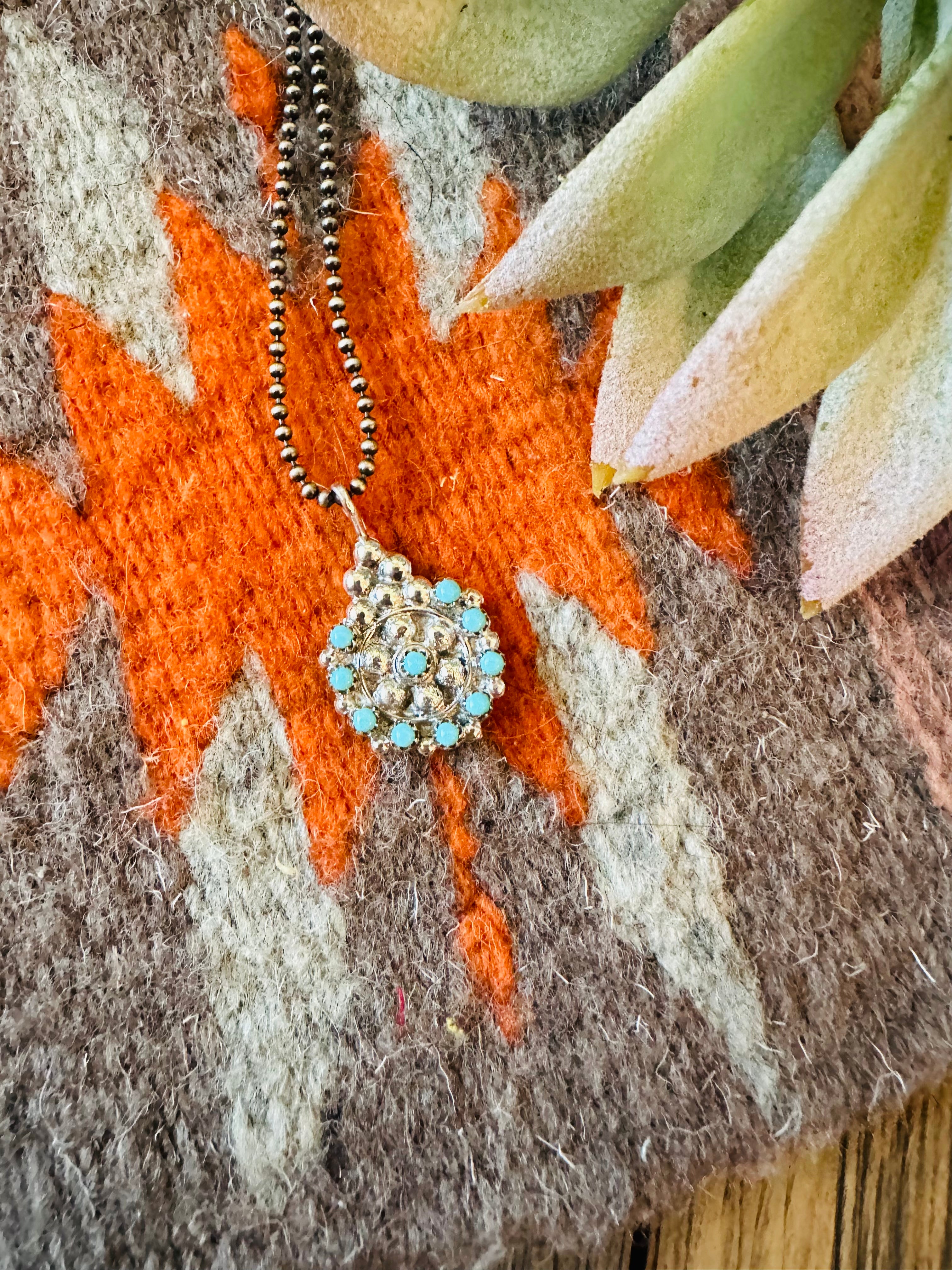 Handcrafted Sterling Silver & Turquoise Petit Point Pendant