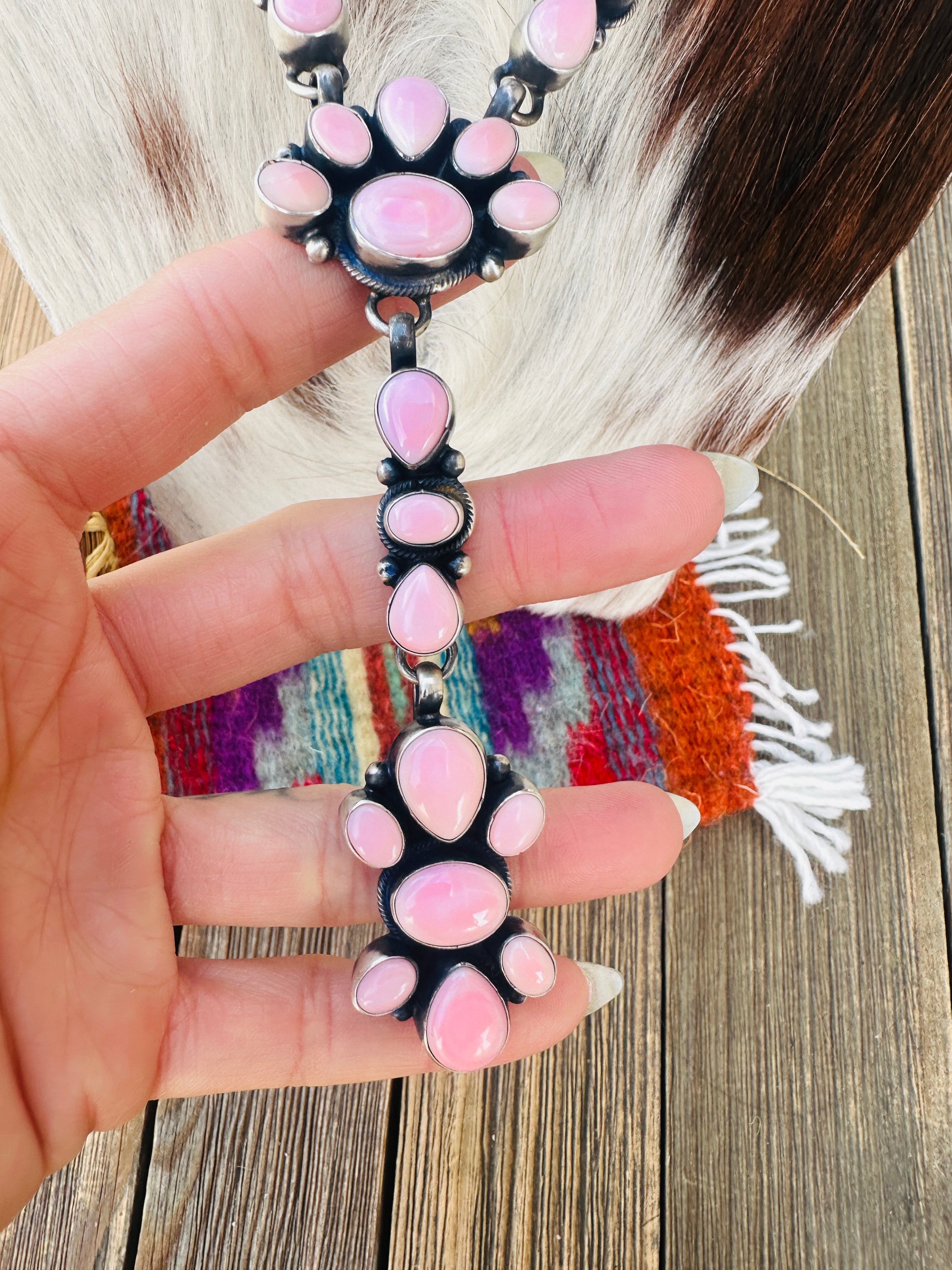 Handcrafted Queen Pink Conch & Sterling Silver Lariat Necklace by Travis James