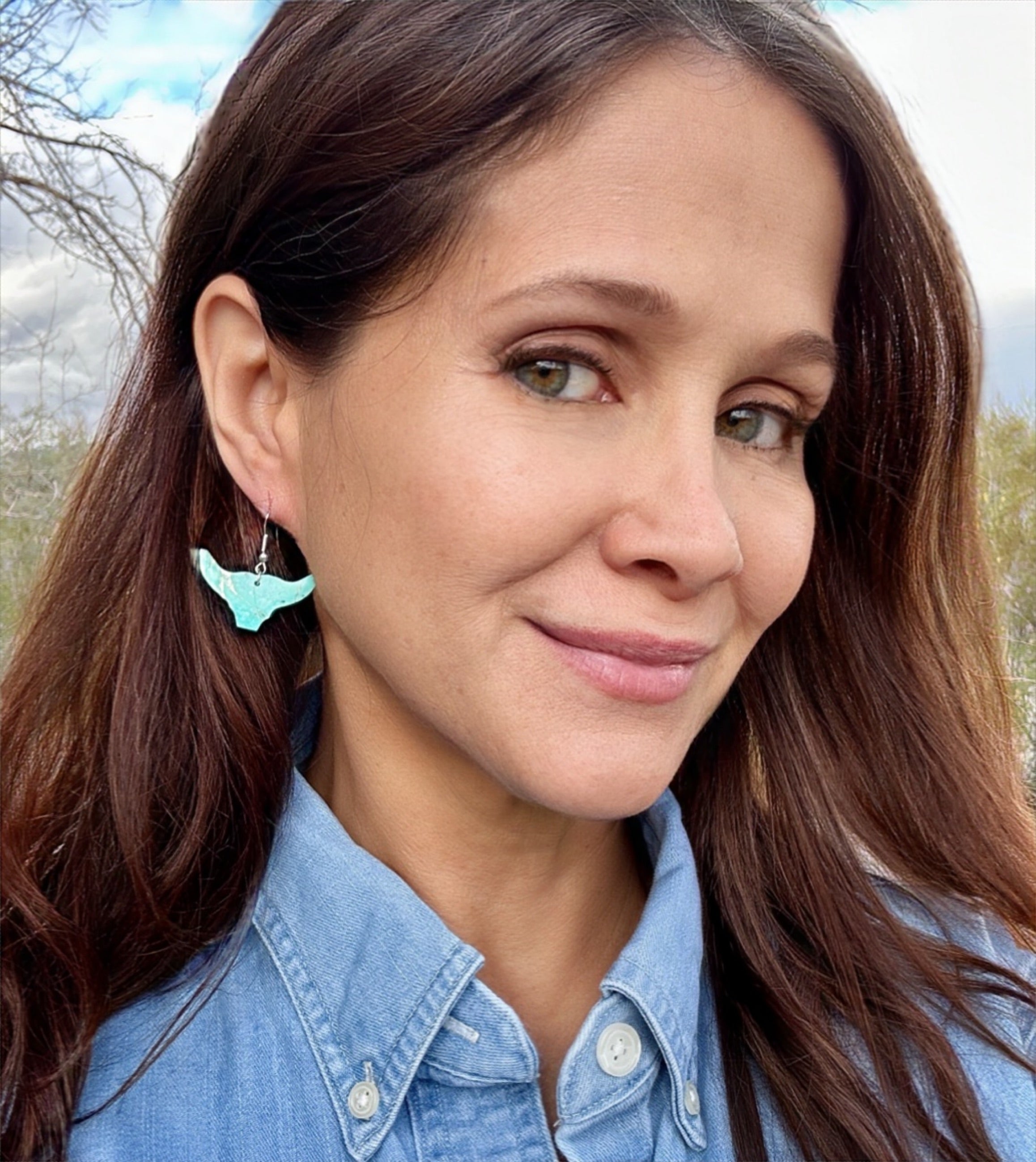 Handcrafted Blue Indigo Turquoise & Sterling Silver Bull head Slab Earrings
