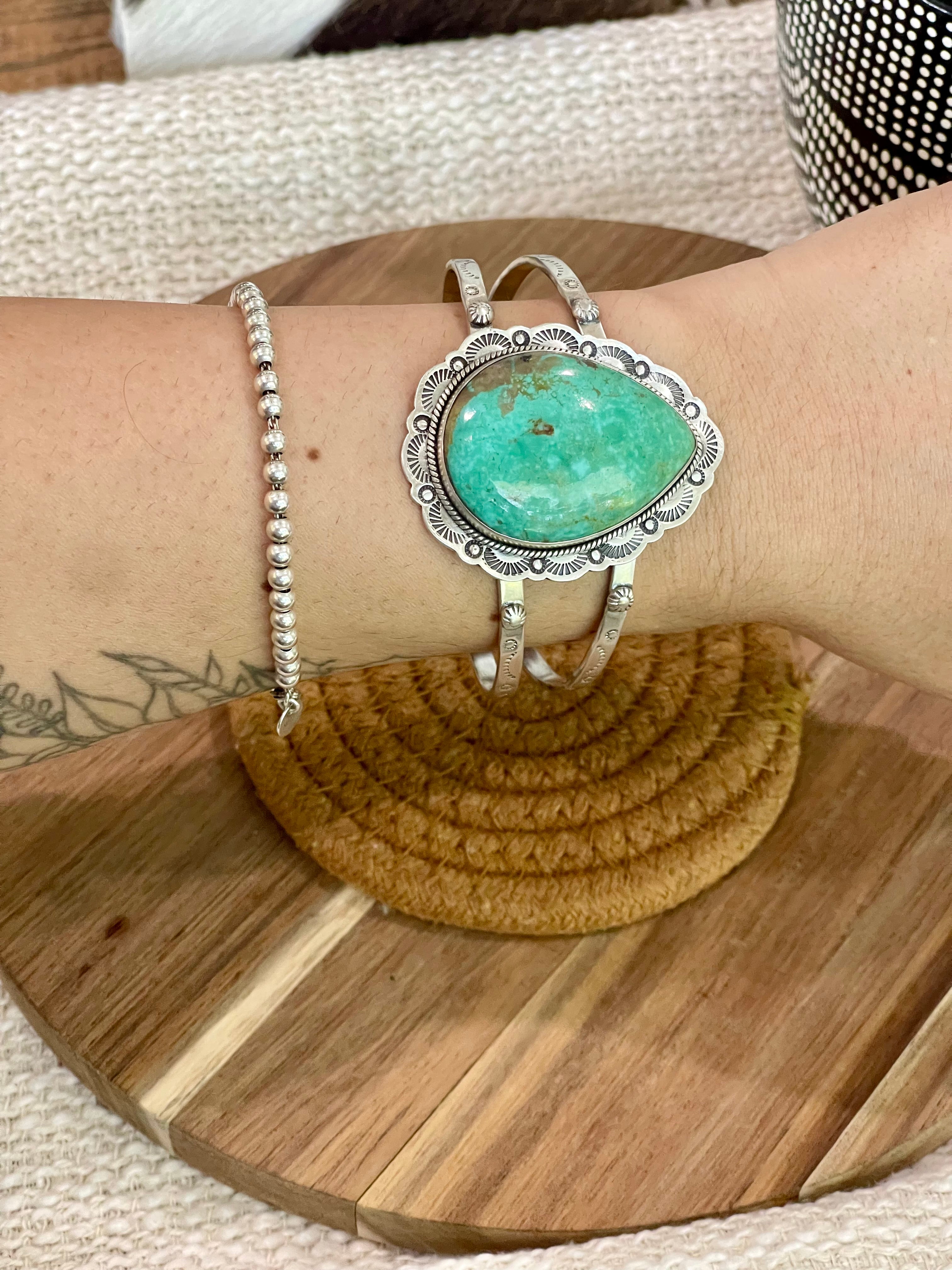 Gorgeous Handmade Sterling Silver & Royston Turquoise Cuff Bracelet