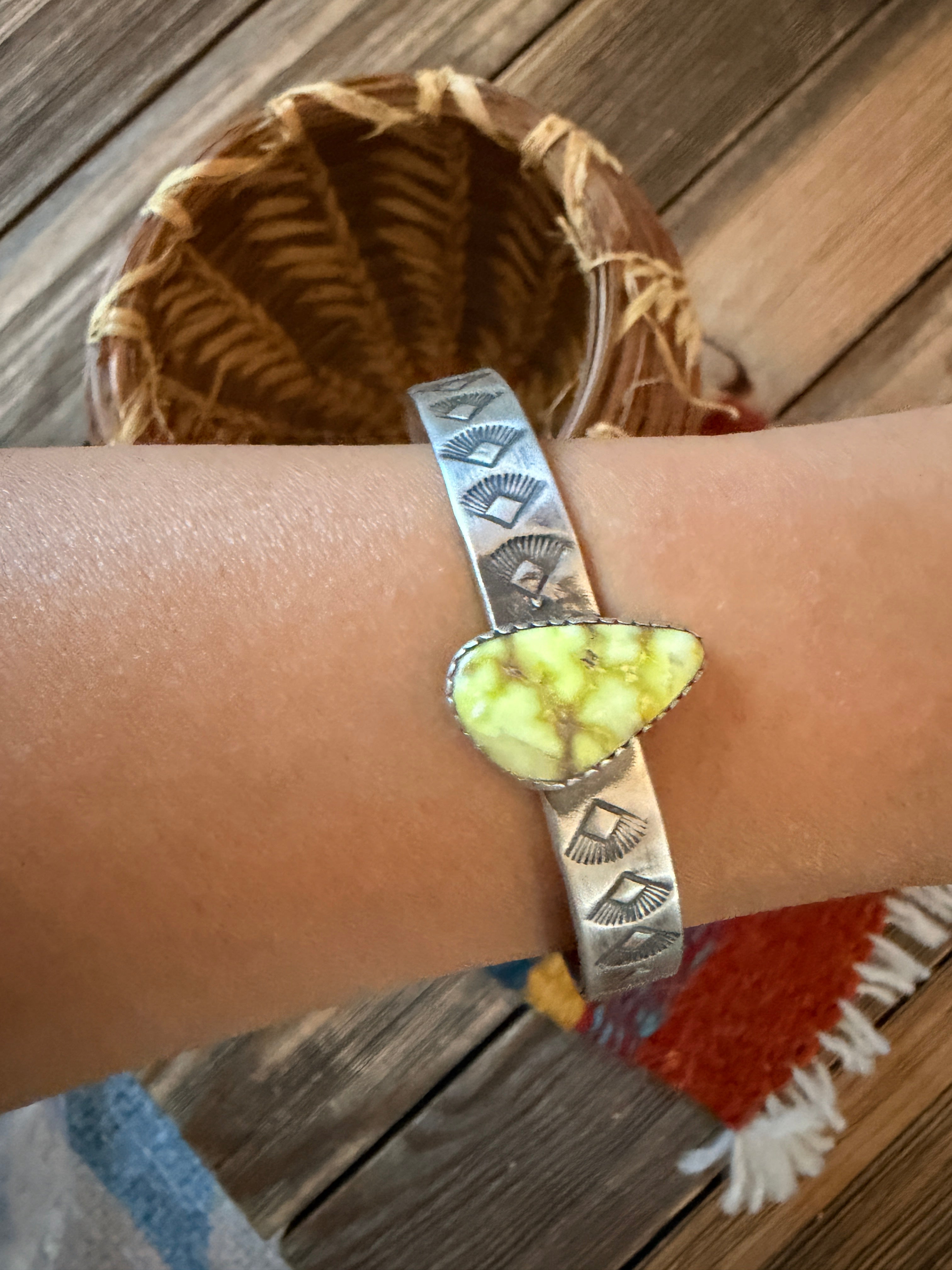 Handmade Sterling Silver and Palomino Turquoise Cuff Bracelet "Signed Nizhoni"