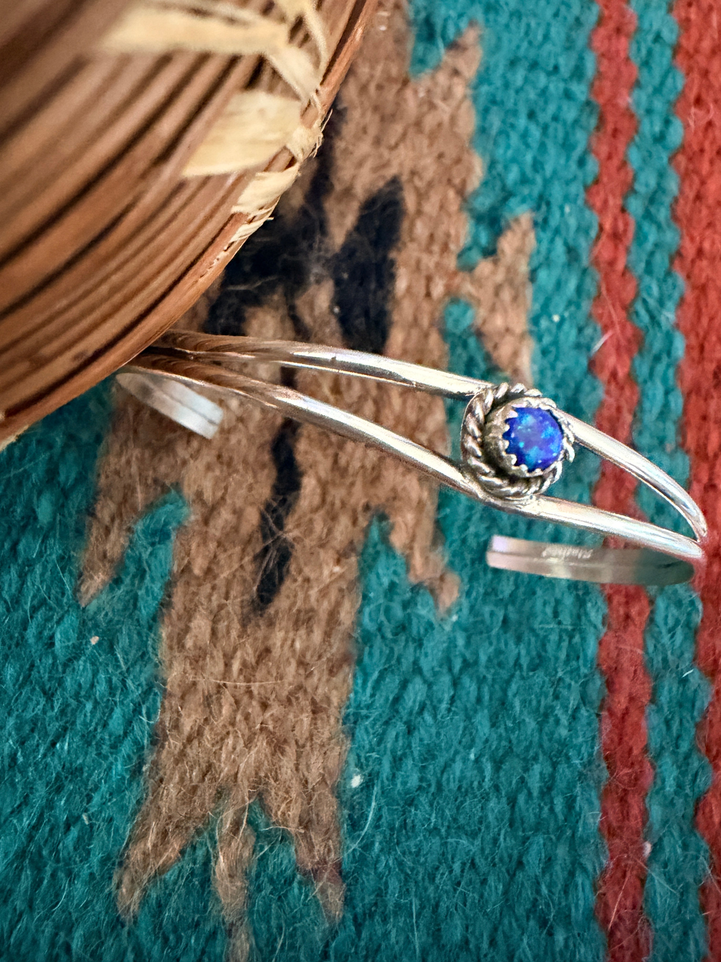 Handcrafted Blue Opal & Sterling Silver Baby Cuff Bracelet