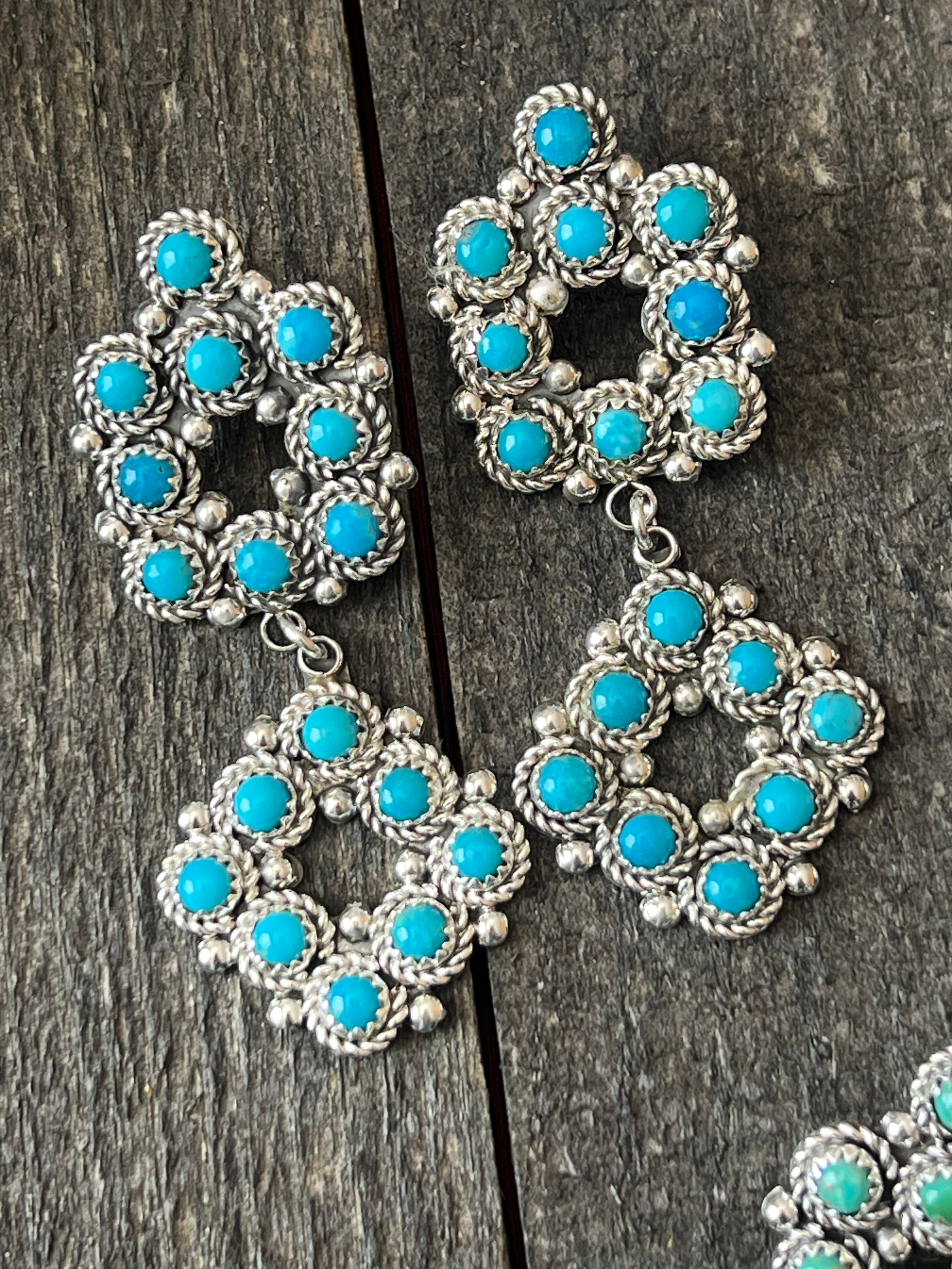 Handcrafted Sterling Silver and Snake Eye Turquoise Cluster Earrings by Dillon Cheama