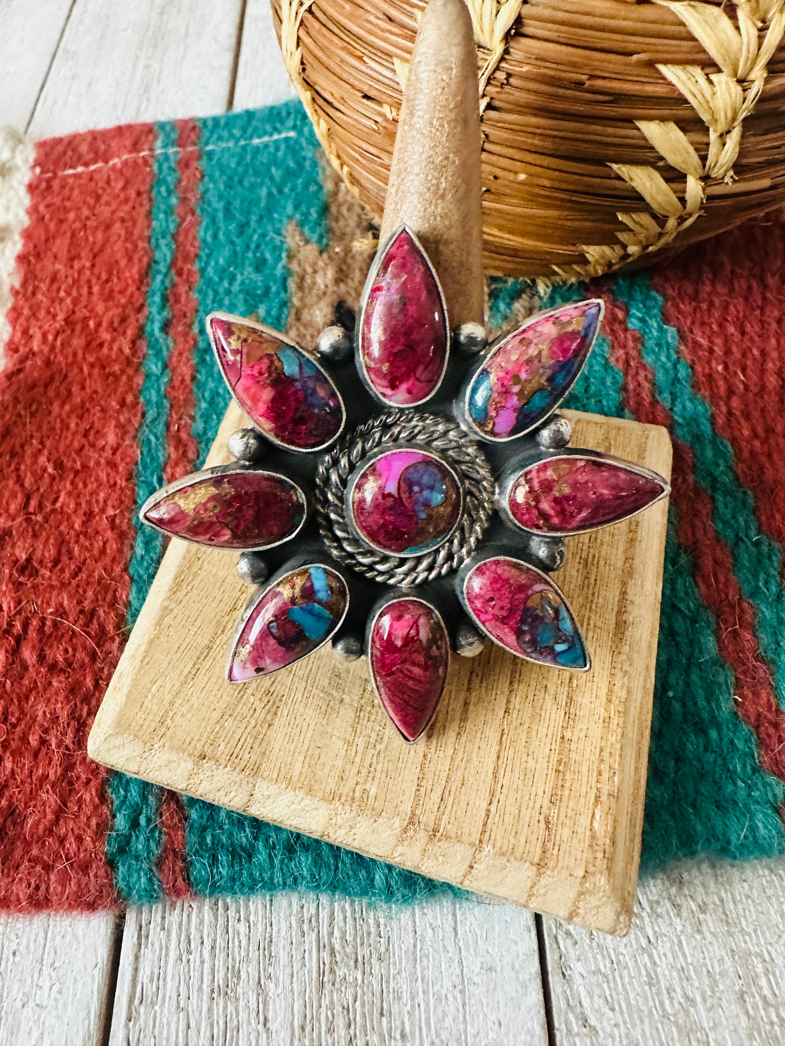 Handcrafted Sterling Silver & Pink Dream Mojave Flower Adjustable Ring