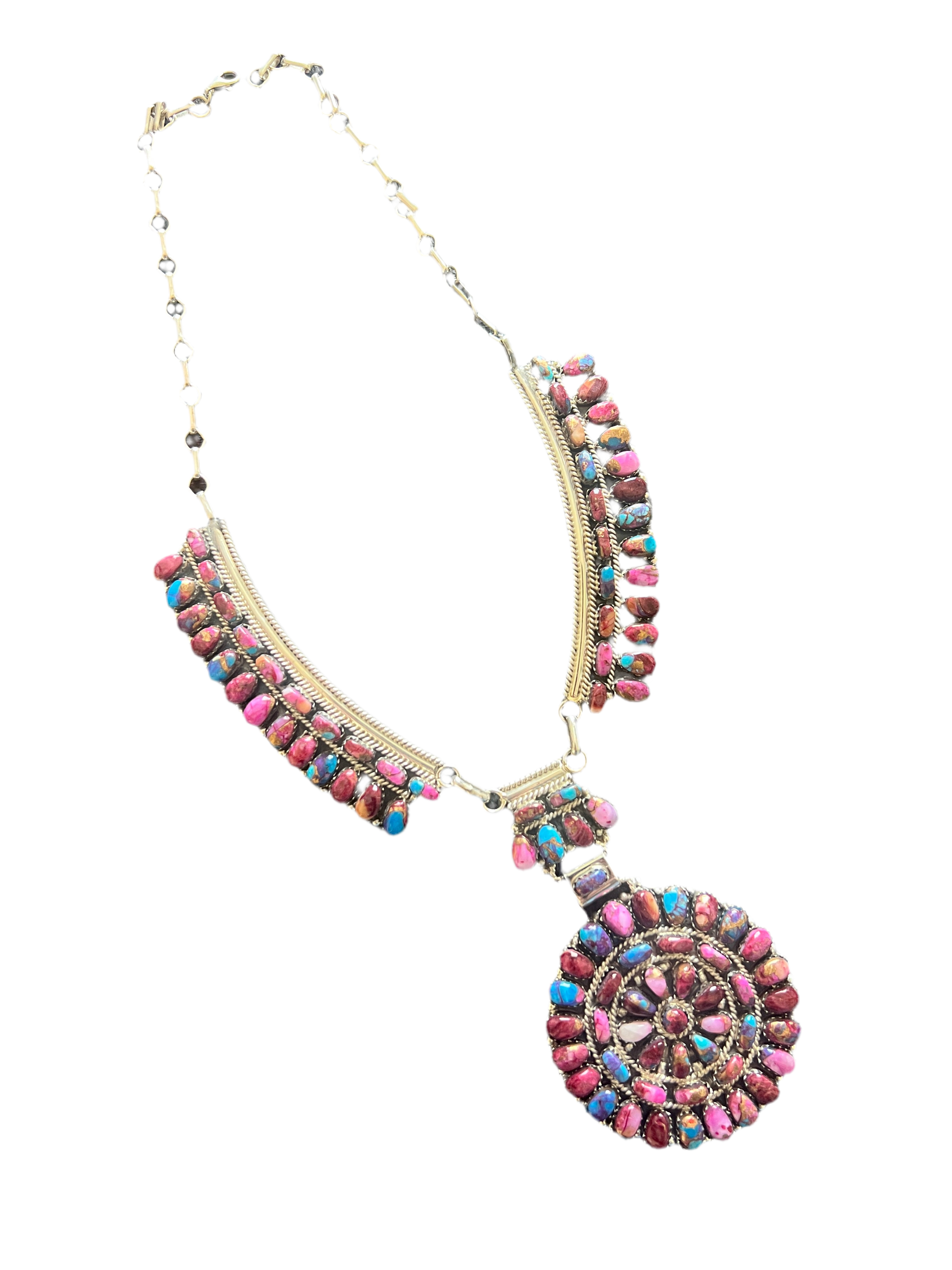 Handcrafted Sterling Silver & Pink Dream Mohave Cluster Necklace by Juliana Williams