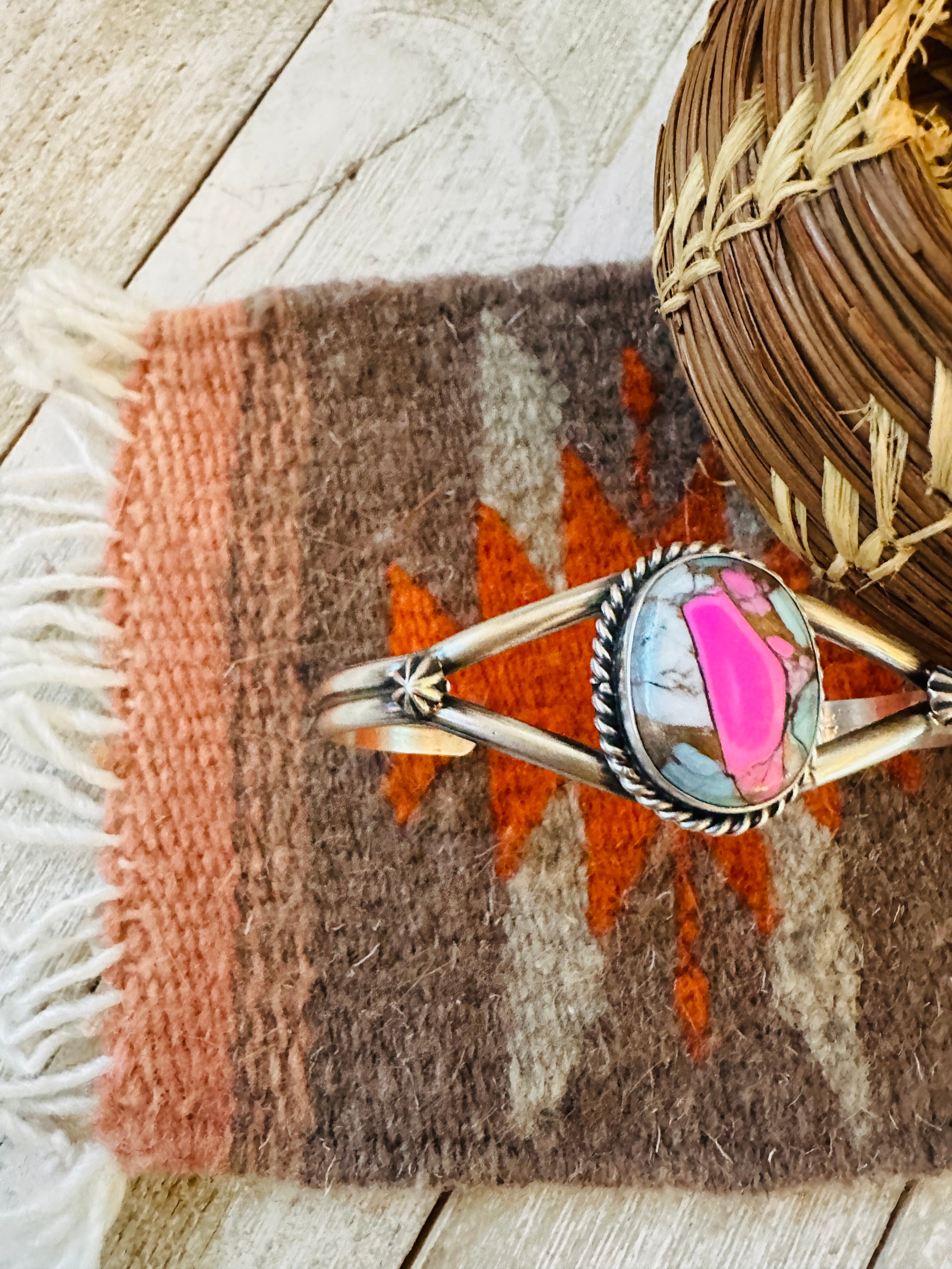 Handcrafted Cotton Candy & Sterling Silver Cuff Bracelet