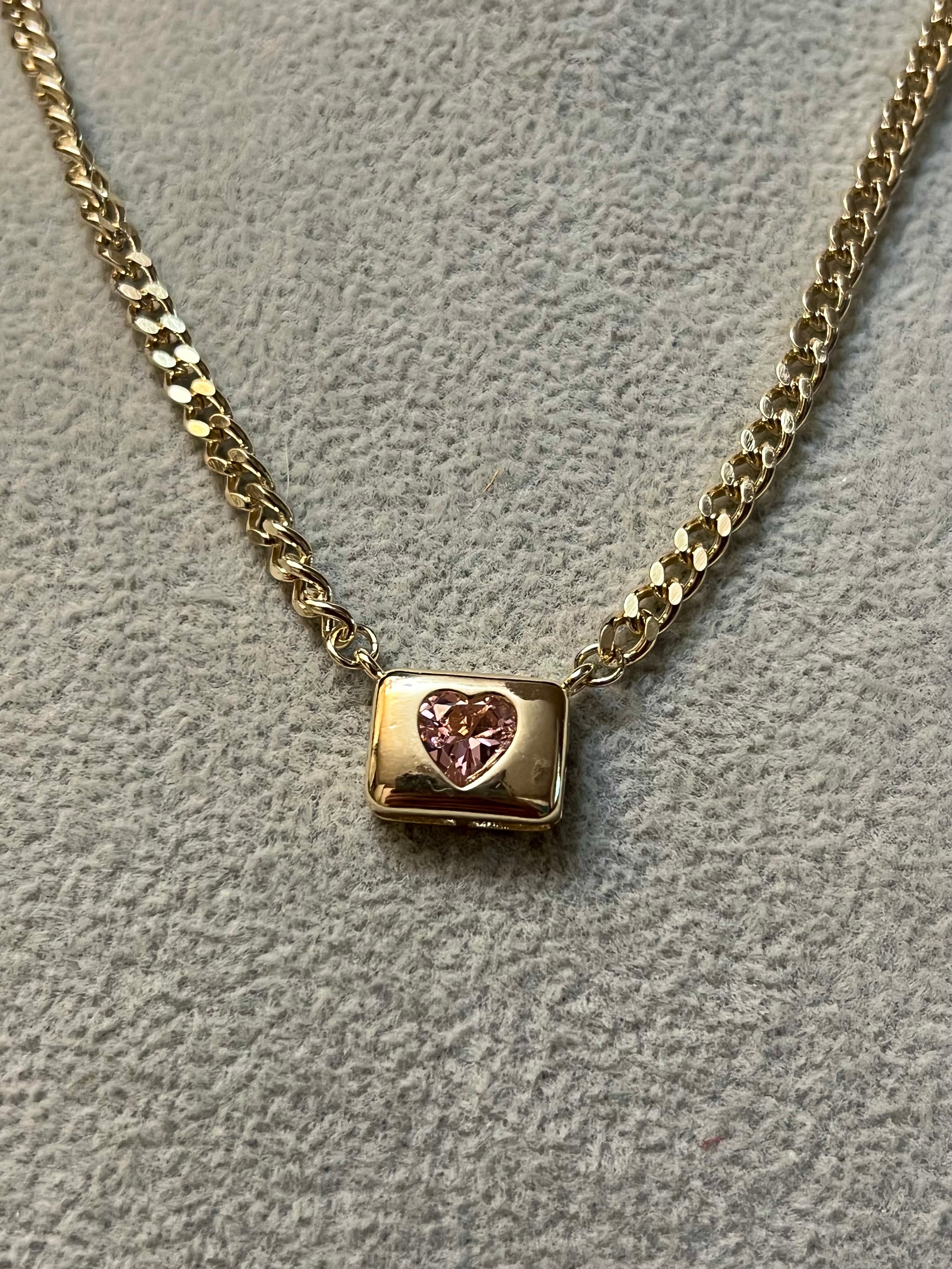 14k Gold Plated Pink Heart Locket Necklace