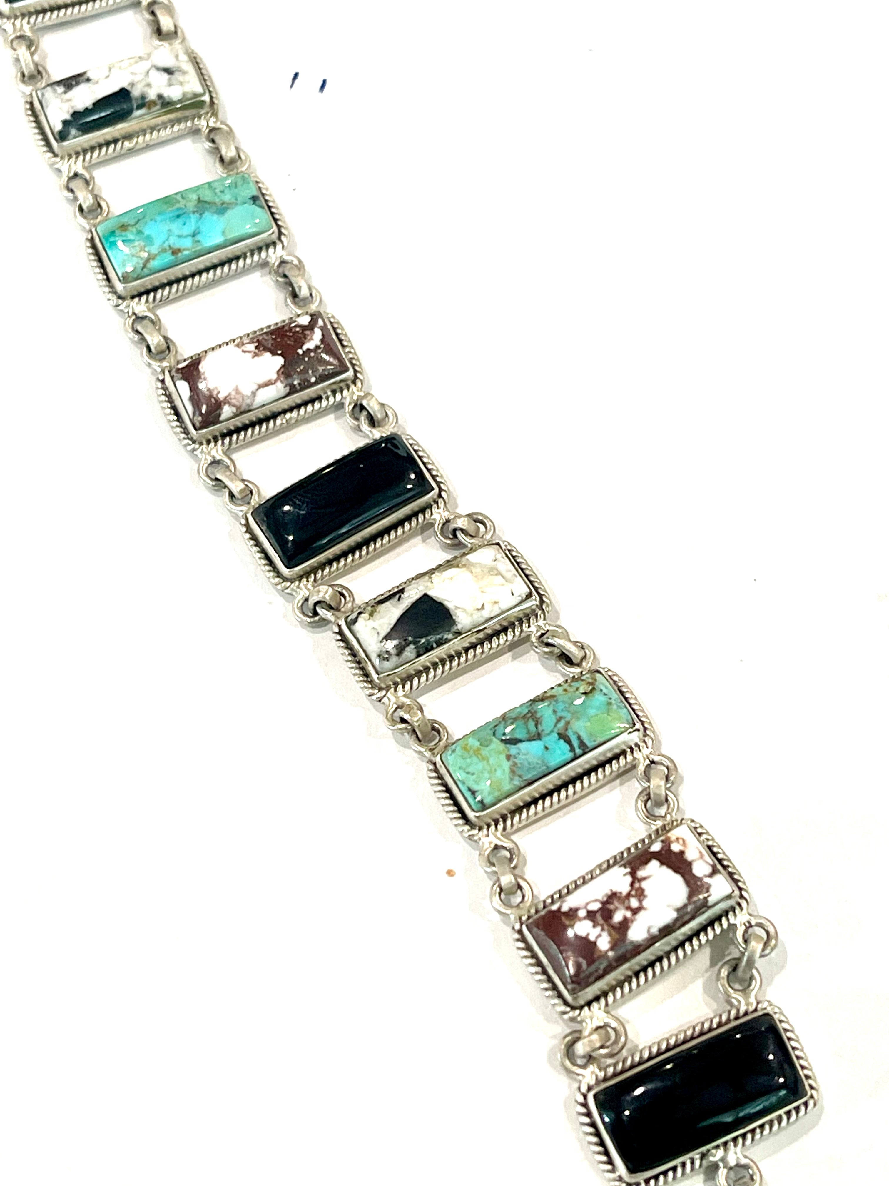 Handmade Sterling Silver, Multi Stone & Turquoise Drop Necklace
