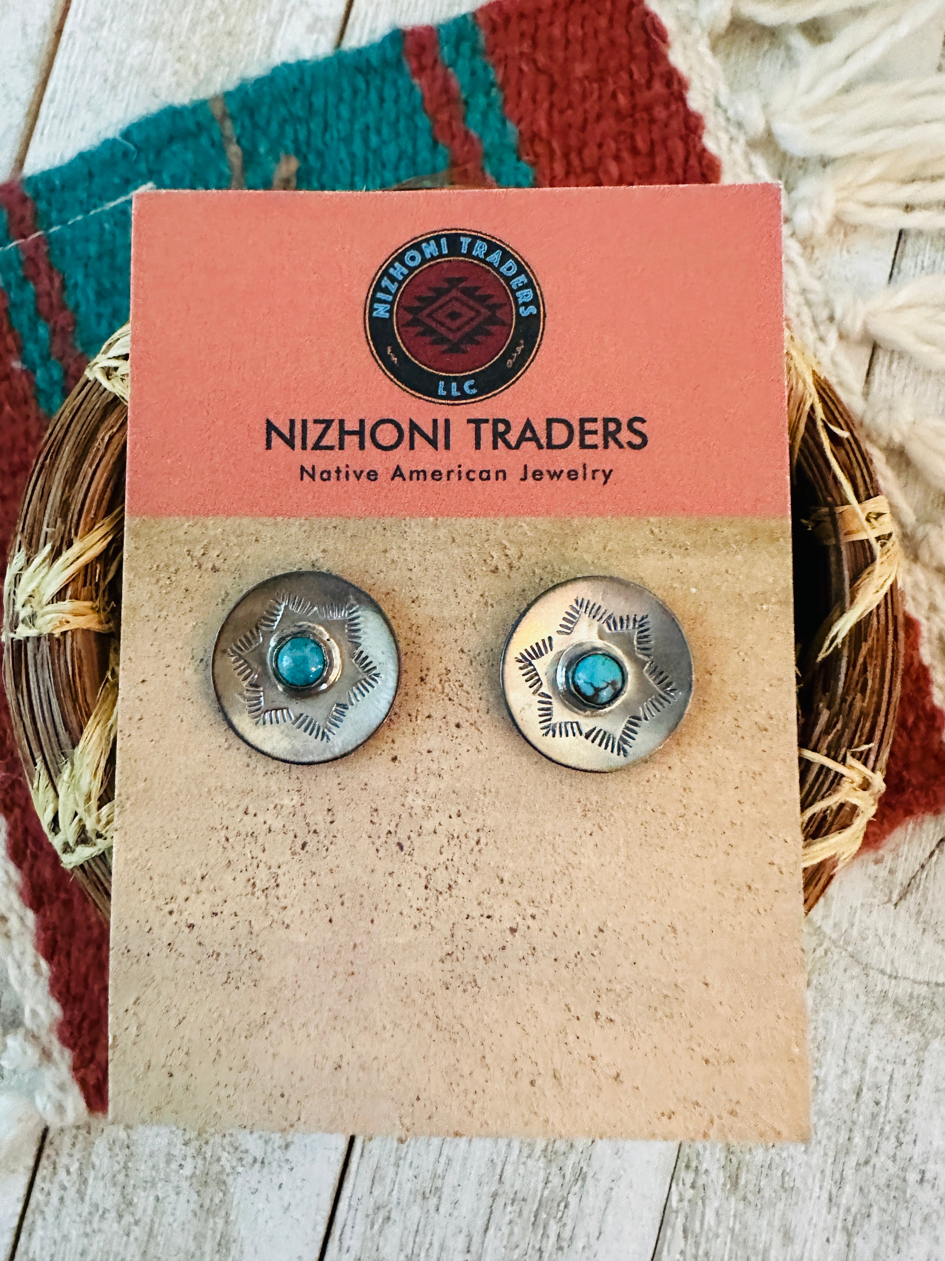 Handcrafted Sterling Silver & Turquoise Concho Stud Earrings