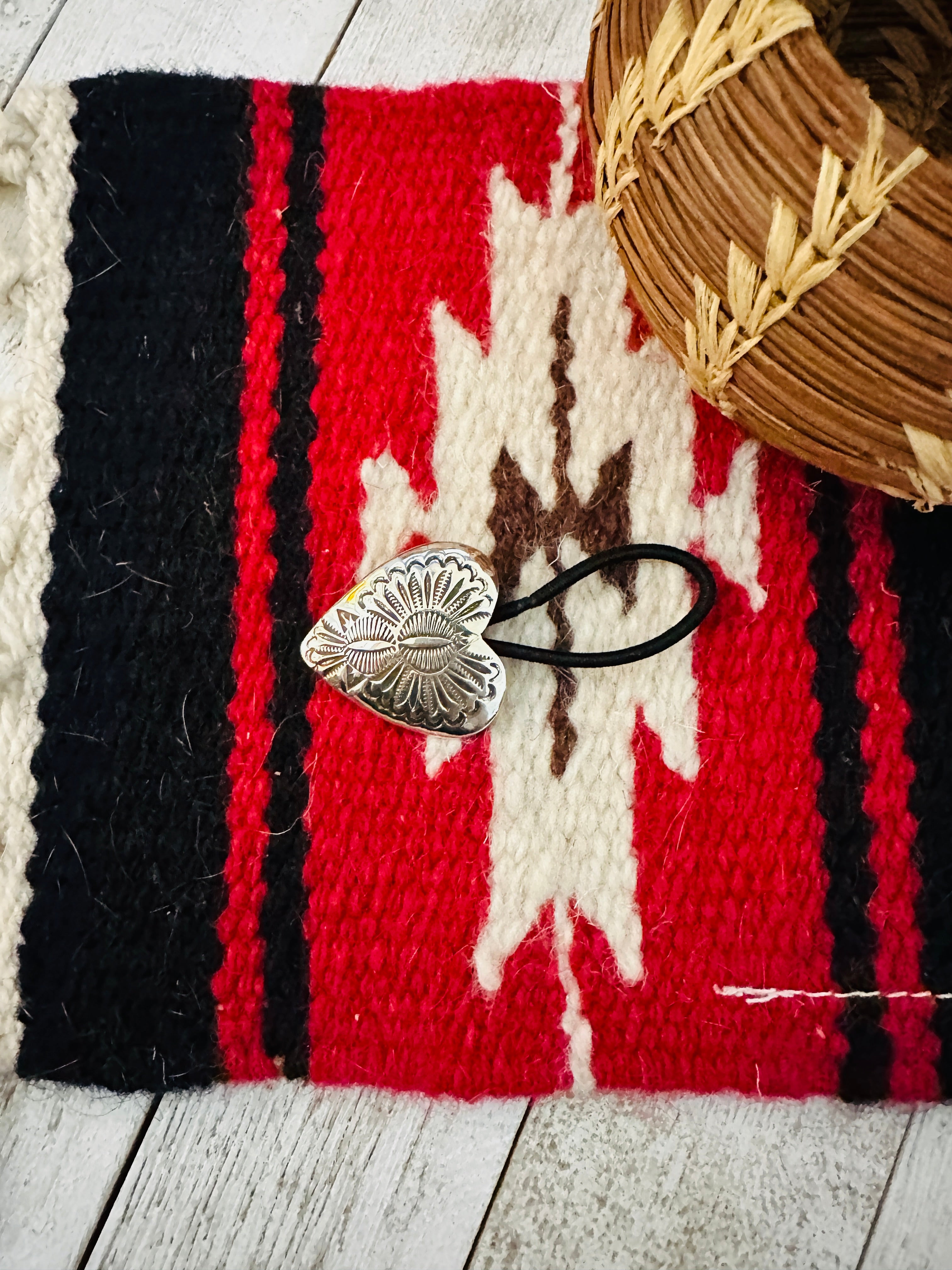 Handcrafted Hand Stamped Sterling Silver Heart Hair Tie