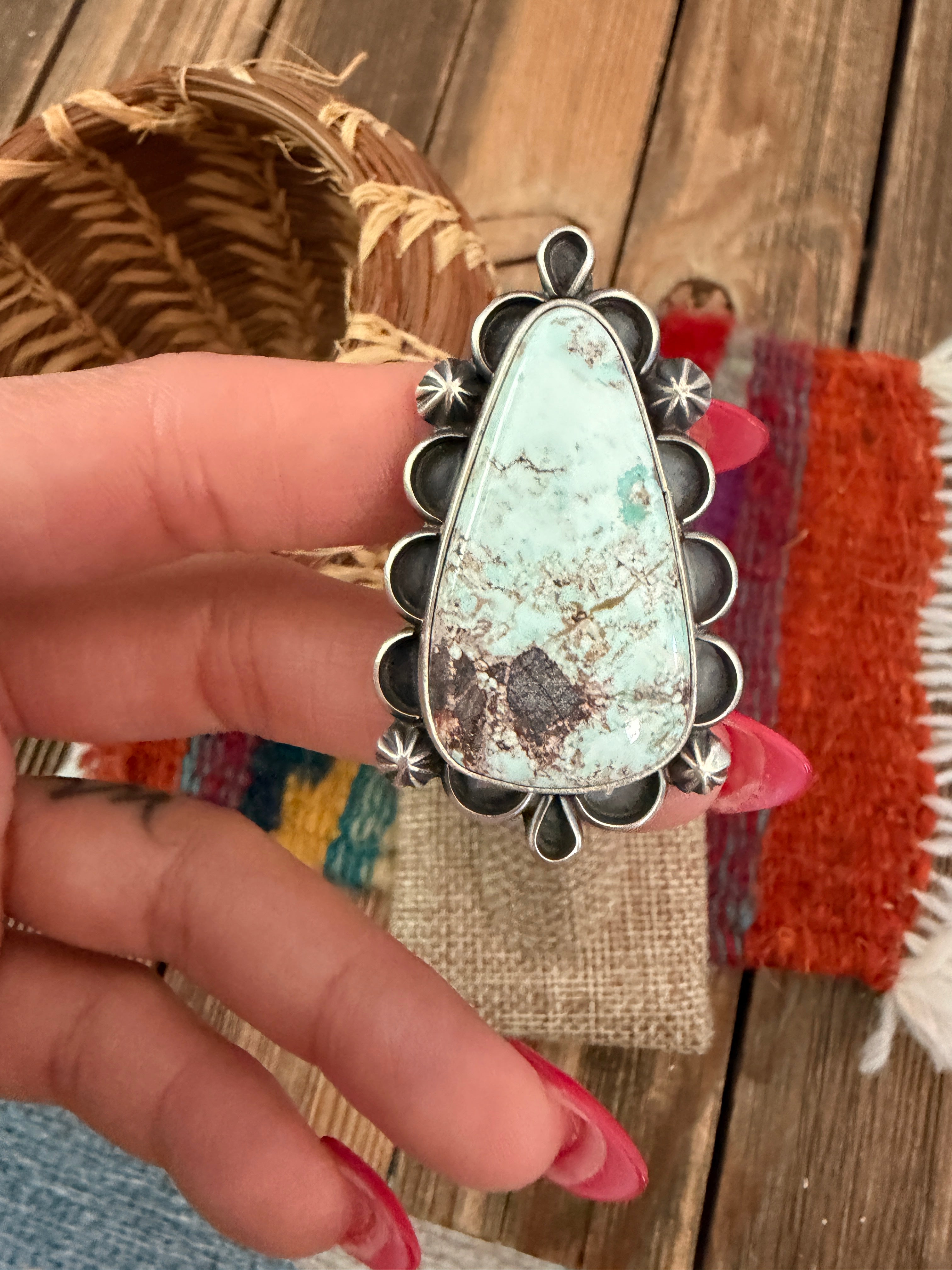 Handcrafted Dry Creek Turquoise & Sterling Silver Ring Size 8.75 by Jameson Garcia
