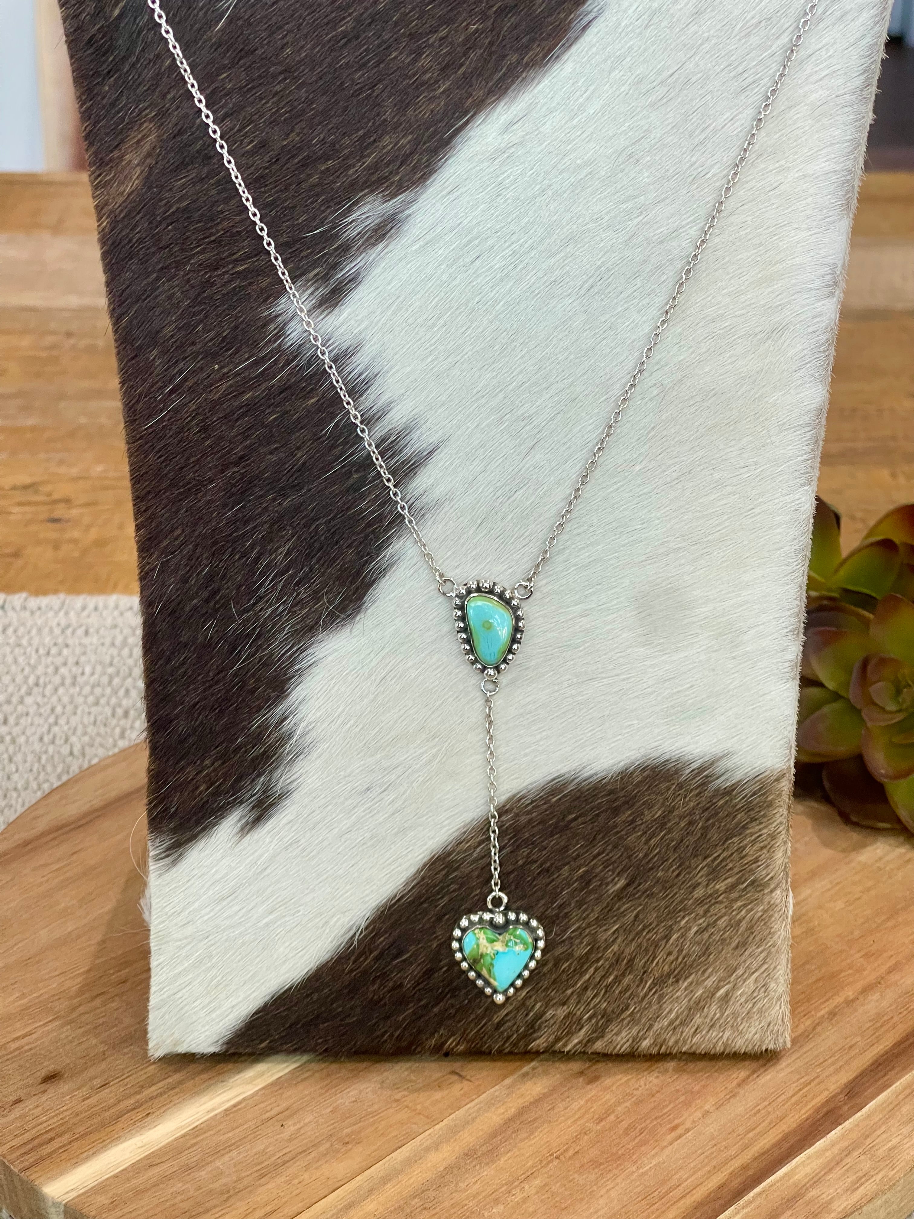 Handmade Sterling Silver & Sonoran Mountain Turquoise 2 Stone Drop Necklace