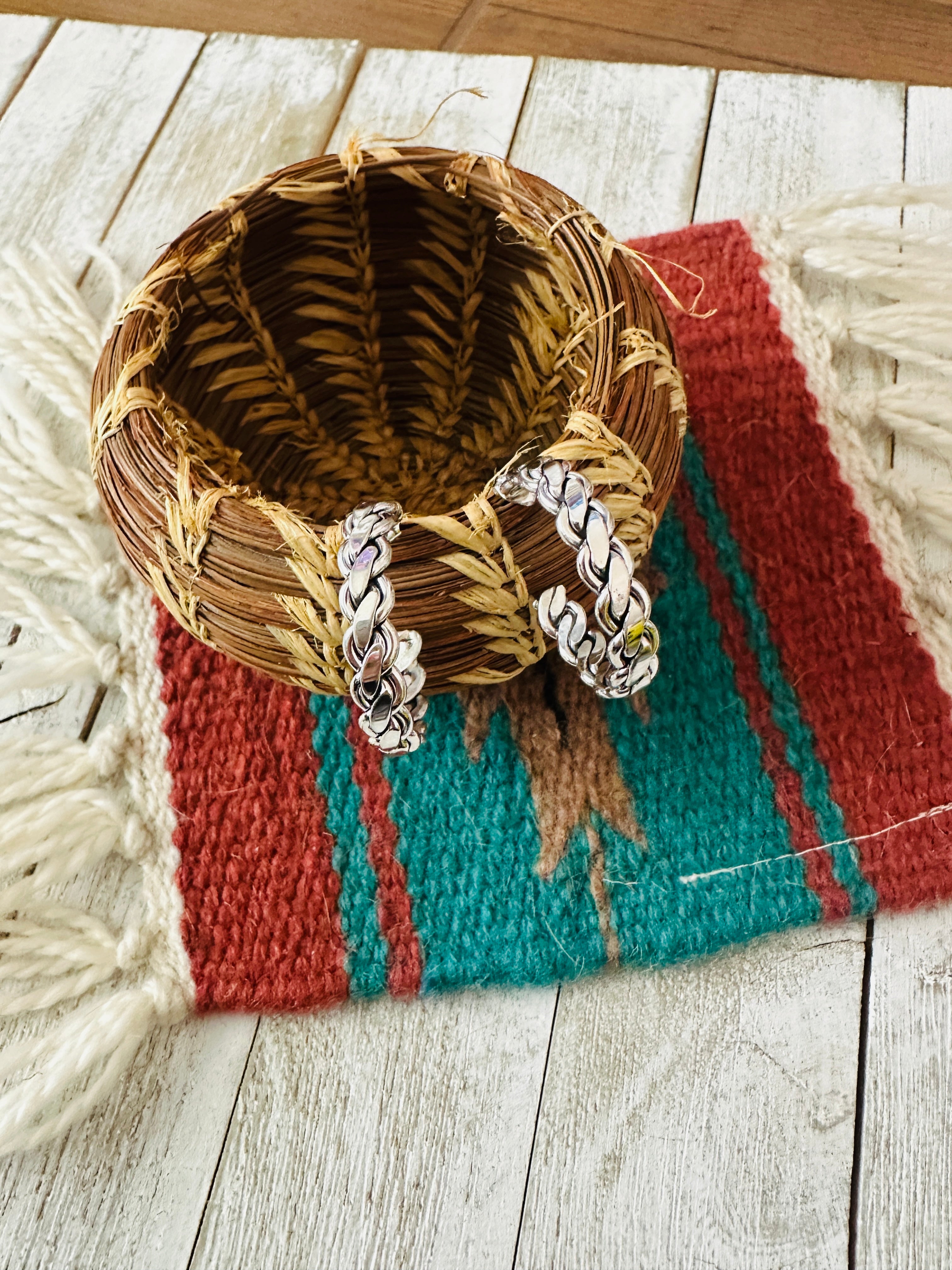 Navajo Braided Sterling Silver Hoop Earrings