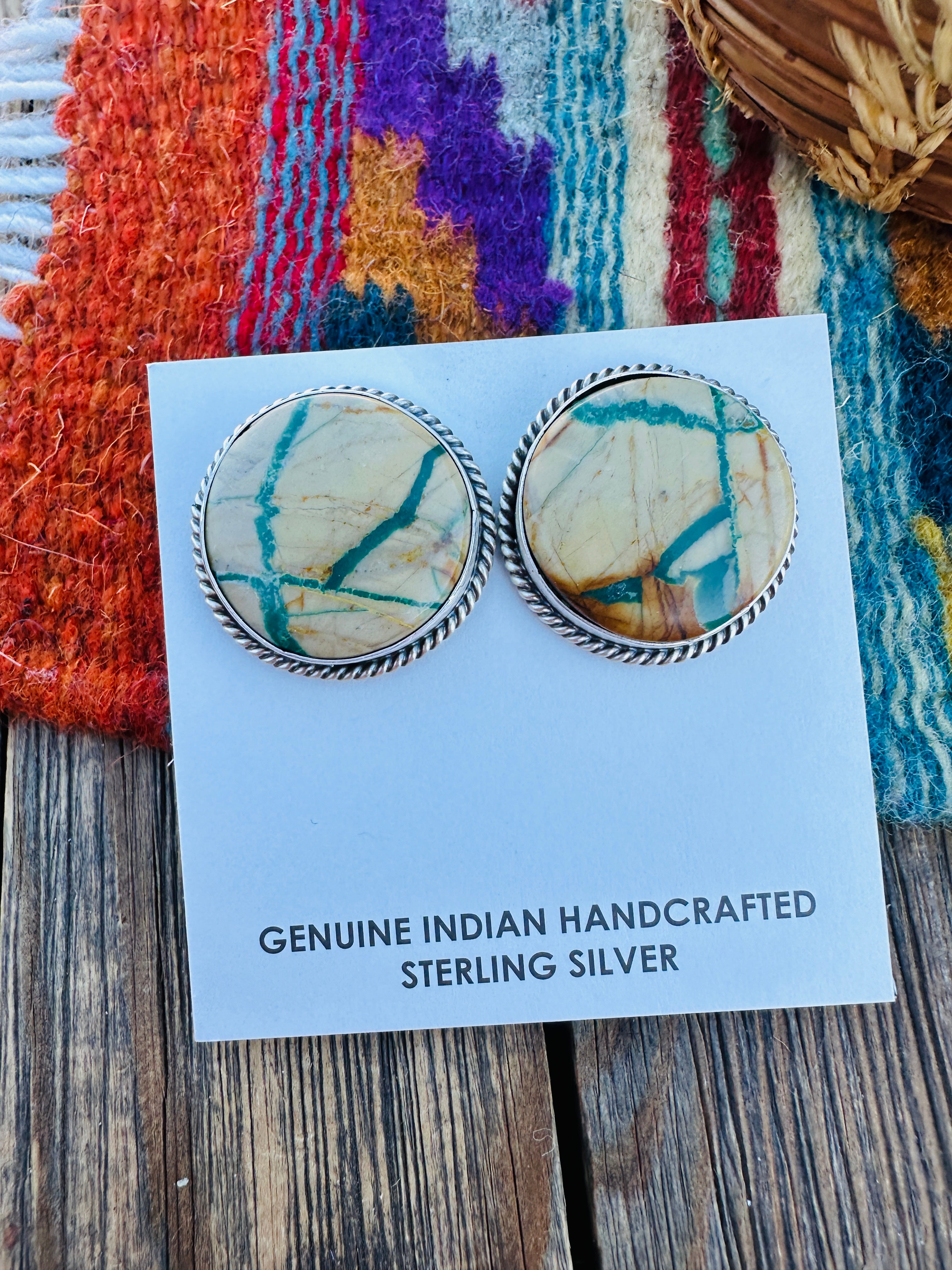 Handcrafted Ribbon Turquoise & Sterling Silver Post Earrings by Hiram Largo