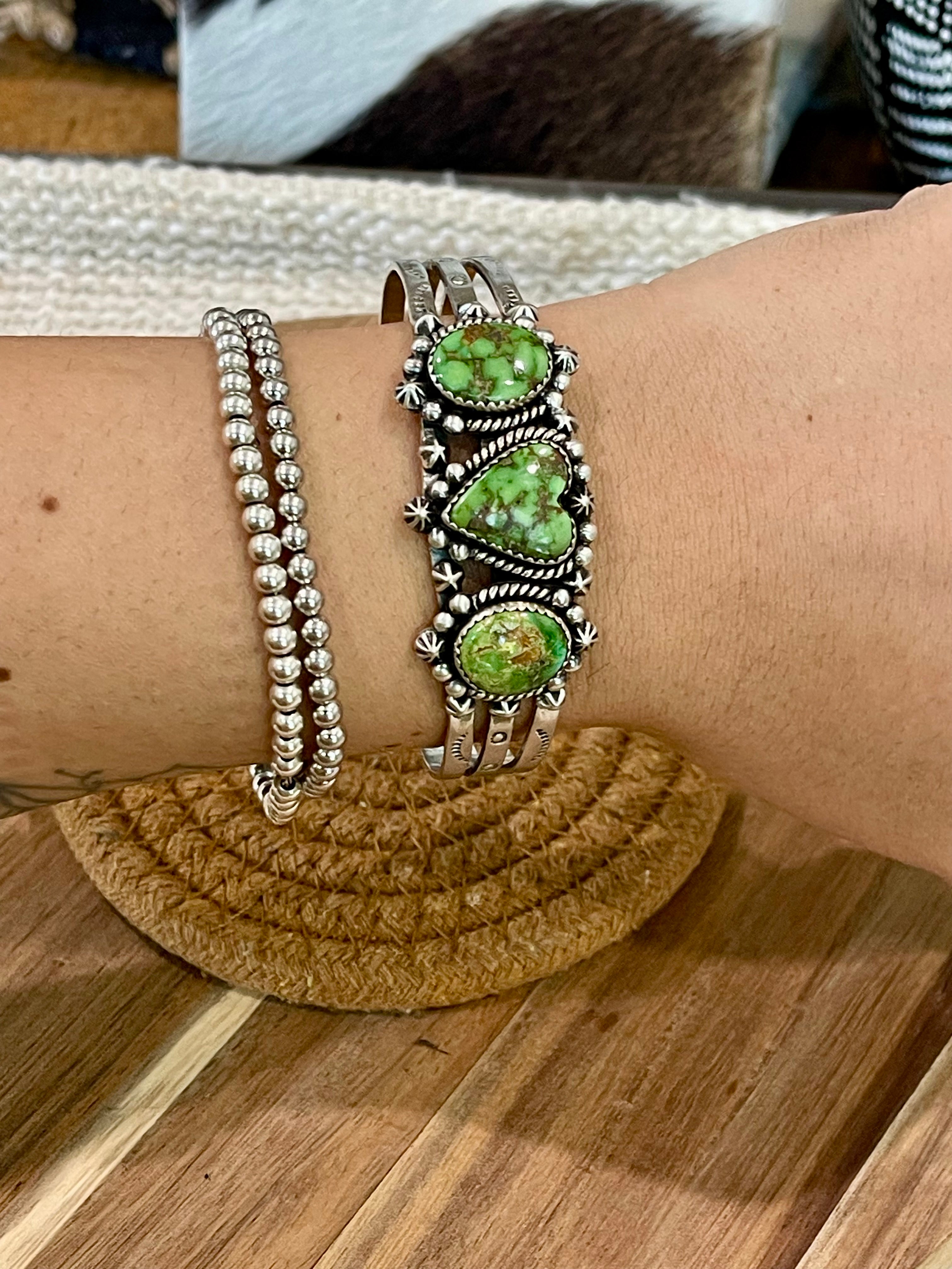 Handcrafted Sterling Silver & Sonoran Mountain 3 Stone Cuff Bracelet